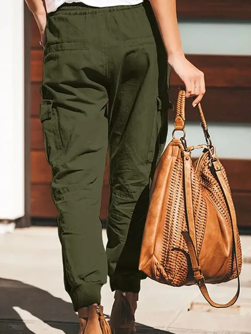 Independent Station   Women's Solid Color Casual Fashion Pocket Lace-up Workwear Trousers High Waist Women's Pants display picture 11