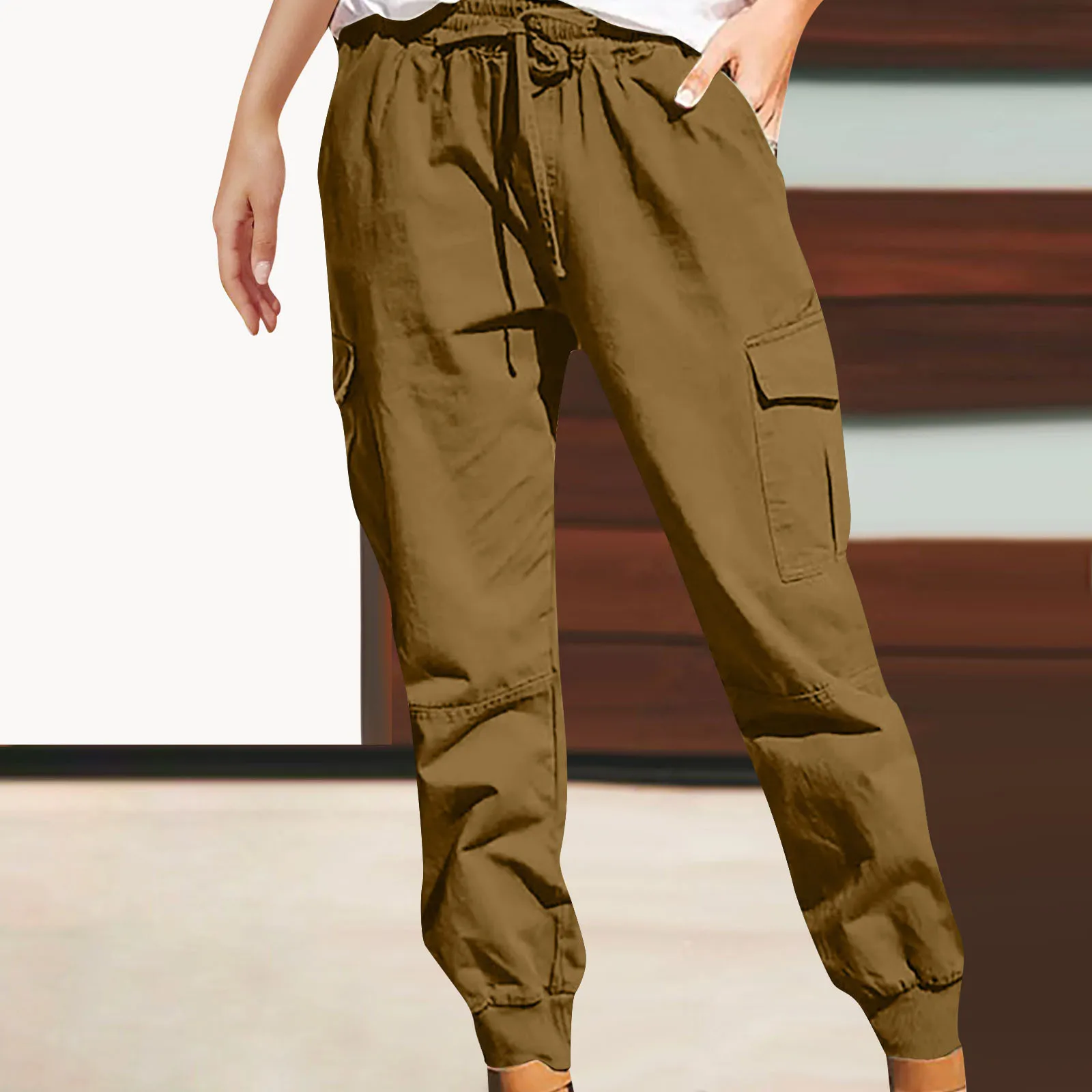 Independent Station   Women's Solid Color Casual Fashion Pocket Lace-up Workwear Trousers High Waist Women's Pants display picture 13
