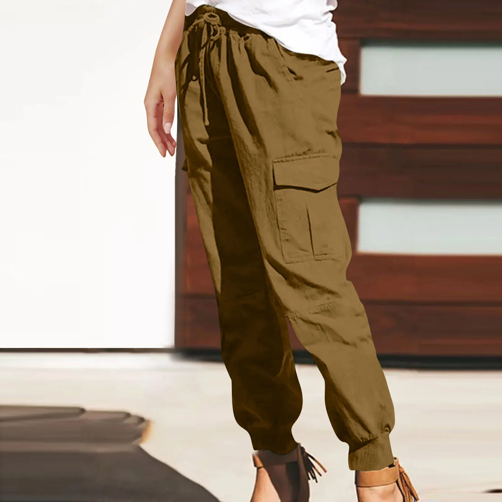 Independent Station   Women's Solid Color Casual Fashion Pocket Lace-up Workwear Trousers High Waist Women's Pants display picture 14