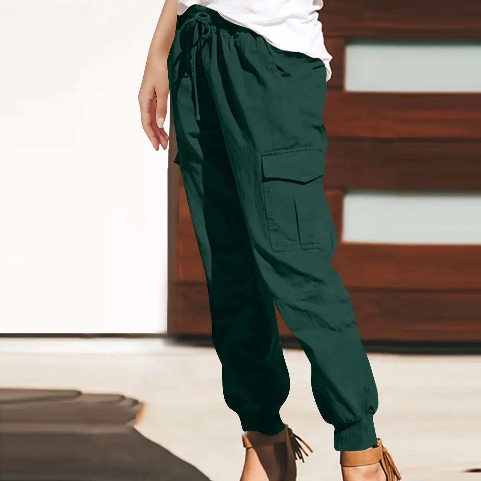 Independent Station   Women's Solid Color Casual Fashion Pocket Lace-up Workwear Trousers High Waist Women's Pants display picture 18