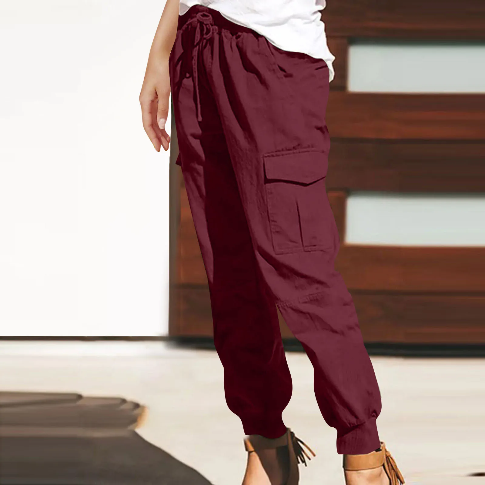 Independent Station   Women's Solid Color Casual Fashion Pocket Lace-up Workwear Trousers High Waist Women's Pants display picture 20