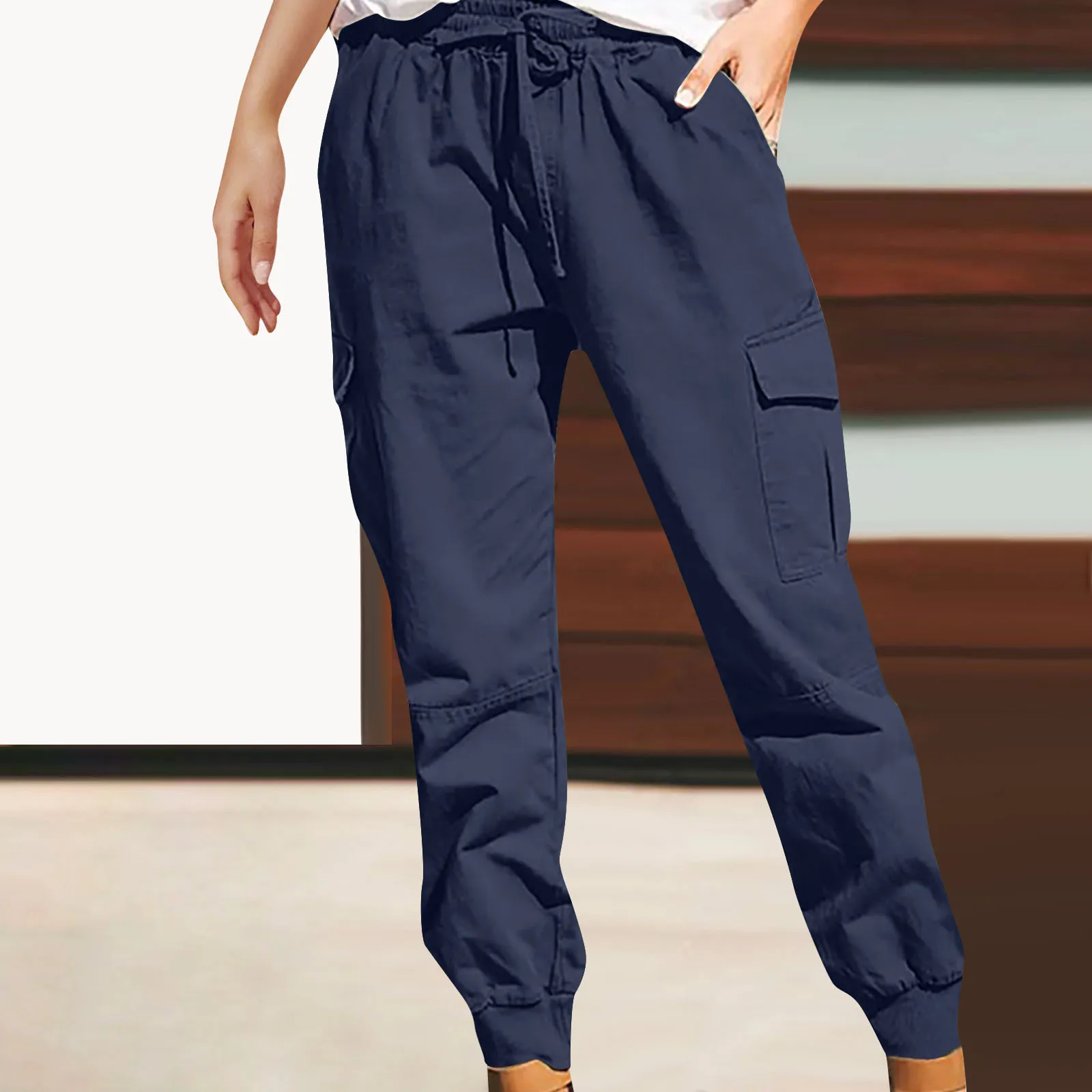 Independent Station   Women's Solid Color Casual Fashion Pocket Lace-up Workwear Trousers High Waist Women's Pants display picture 21