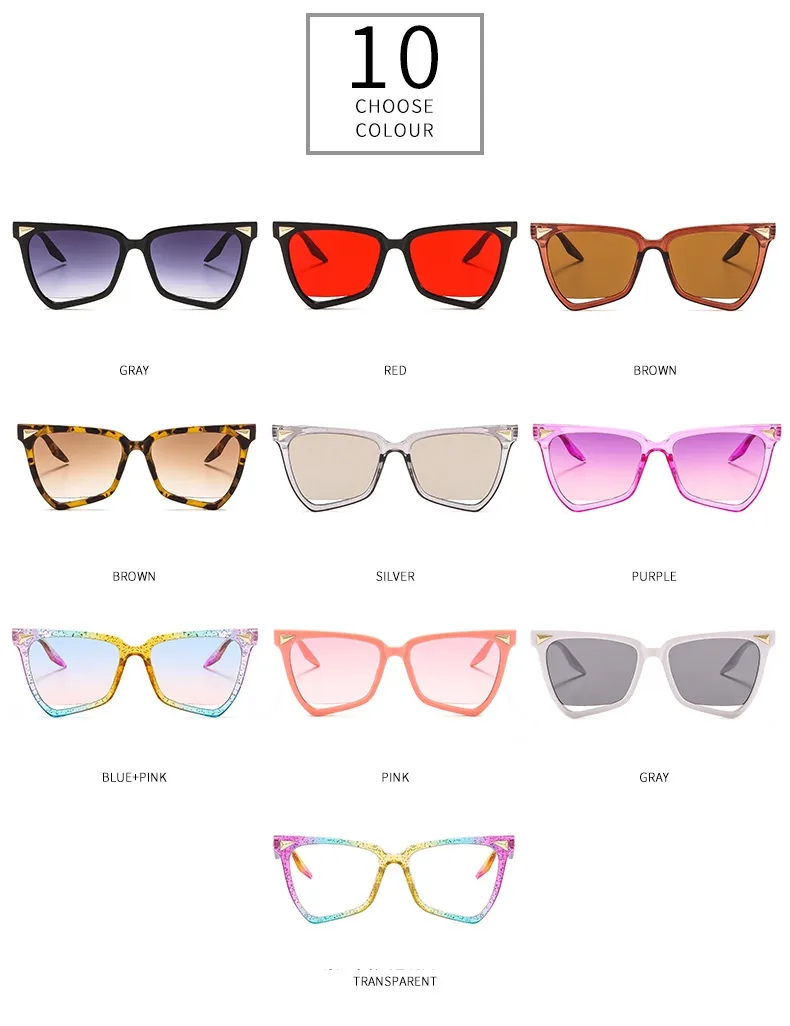 New Personality Rainbow Sunglasses Leopard Print Rice Nails Rainbow Color Women Sunglasses Cat Eyes  9632 display picture 4