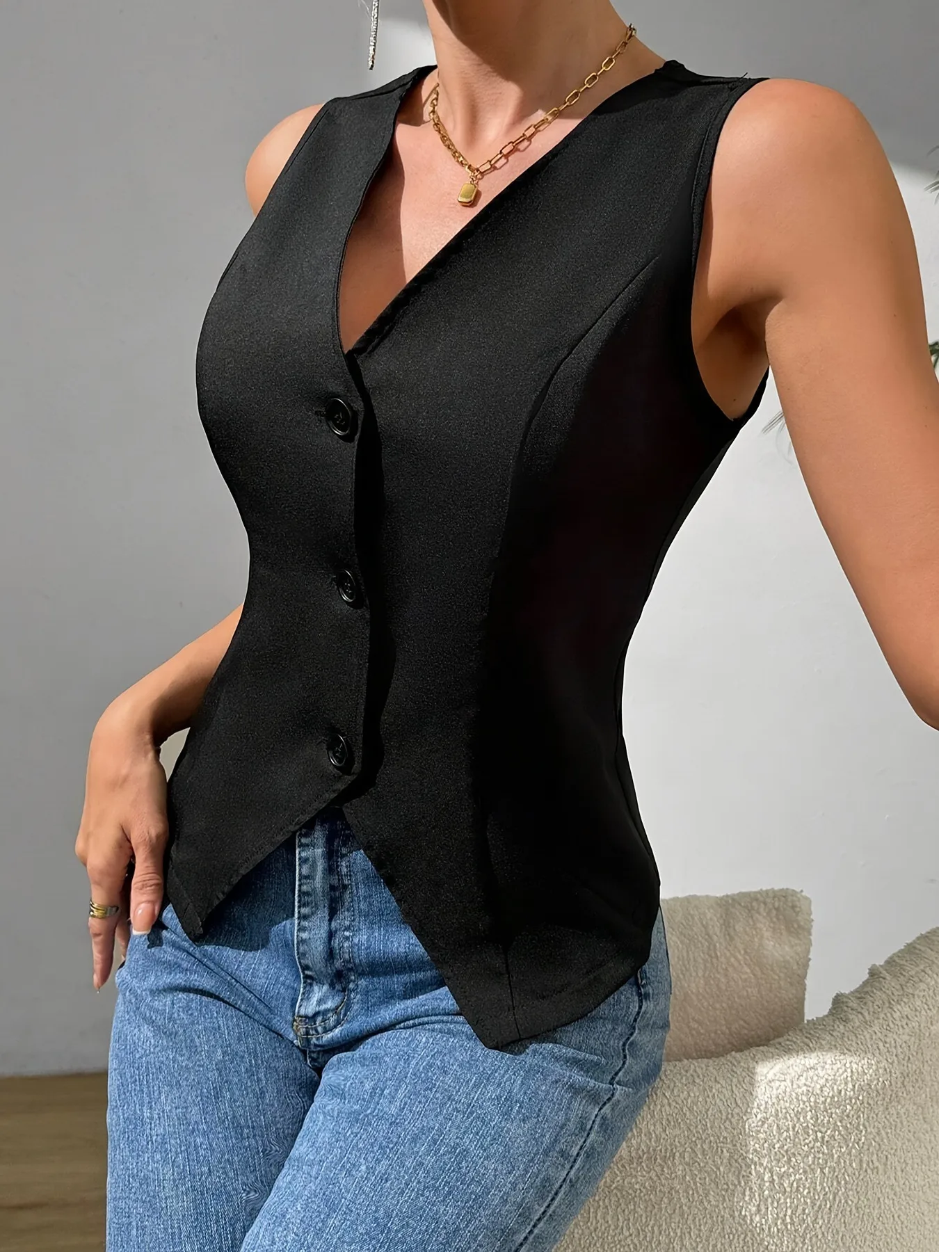 New Vest Solid Color Design Sense display picture 1