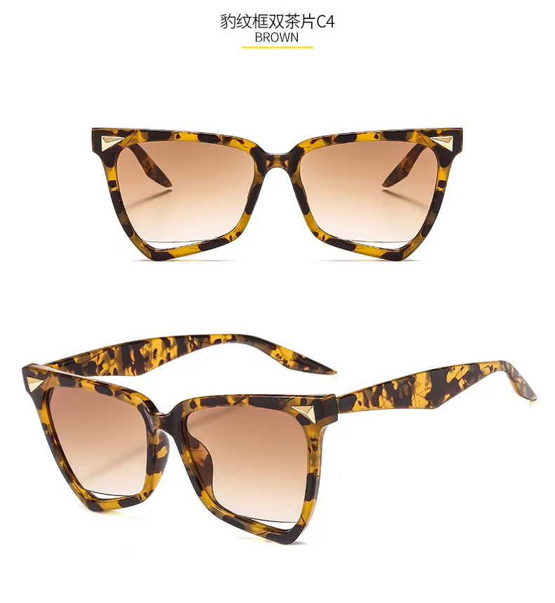 New Personality Rainbow Sunglasses Leopard Print Rice Nails Rainbow Color Women Sunglasses Cat Eyes  9632 display picture 9