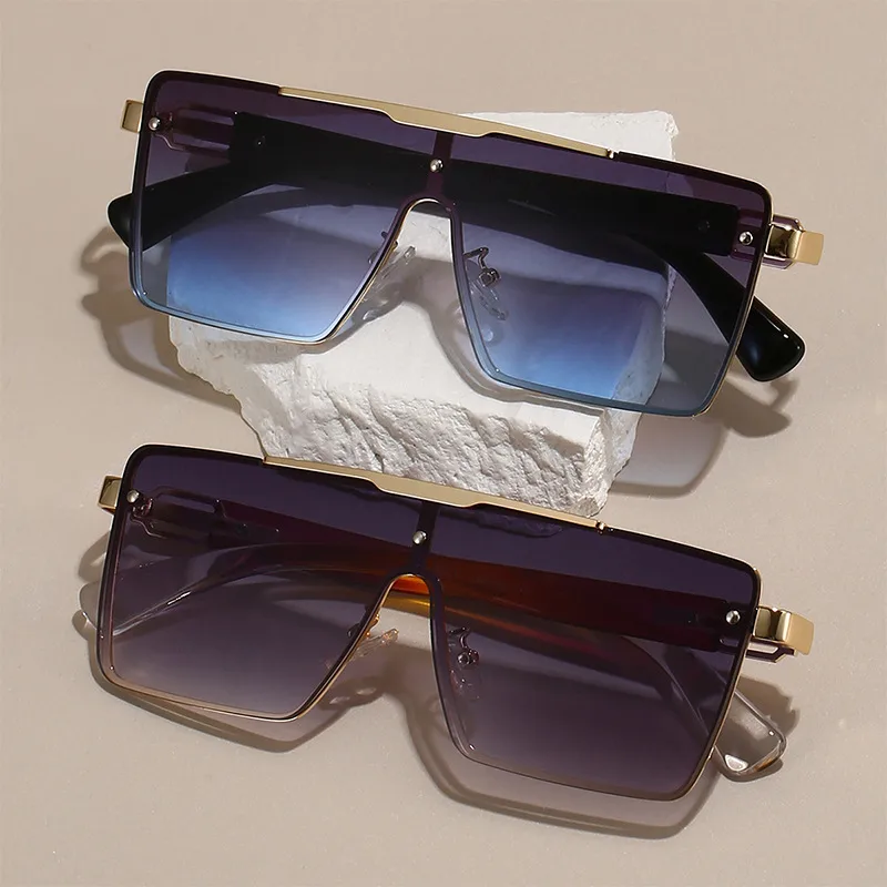 Trendy Men's Gradient Box Conjoined Fashion Sunglasses  Retro Street Shot Sunglasses display picture 1