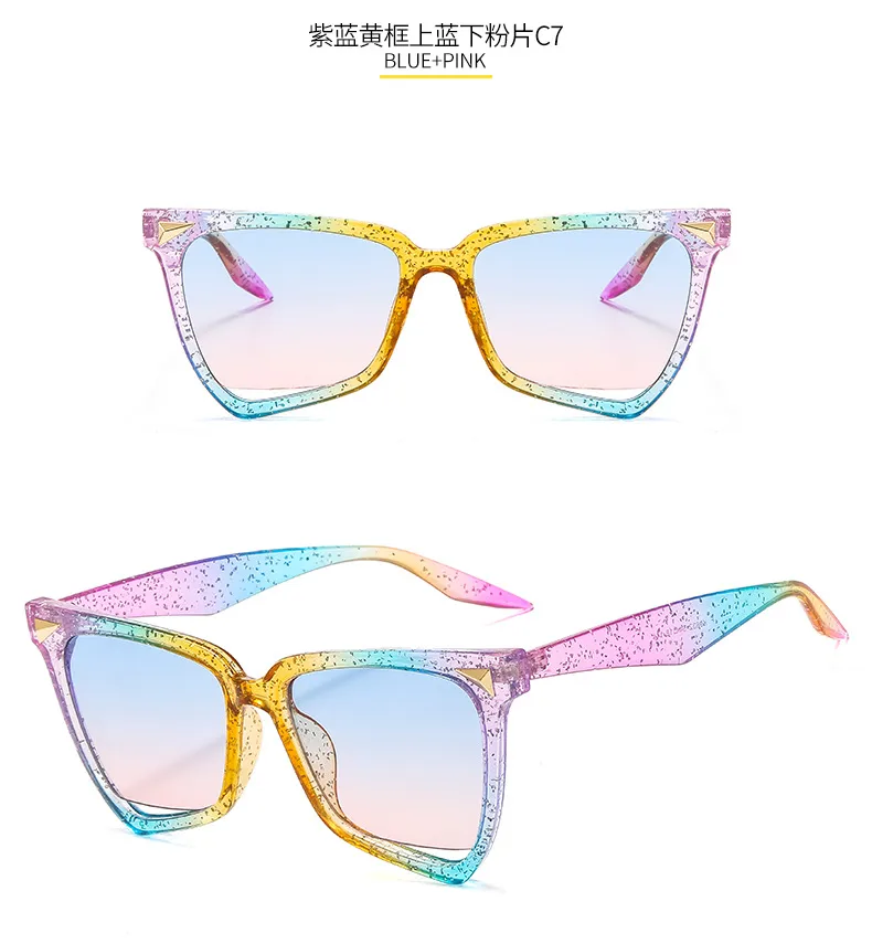 New Personality Rainbow Sunglasses Leopard Print Rice Nails Rainbow Color Women Sunglasses Cat Eyes  9632 display picture 12