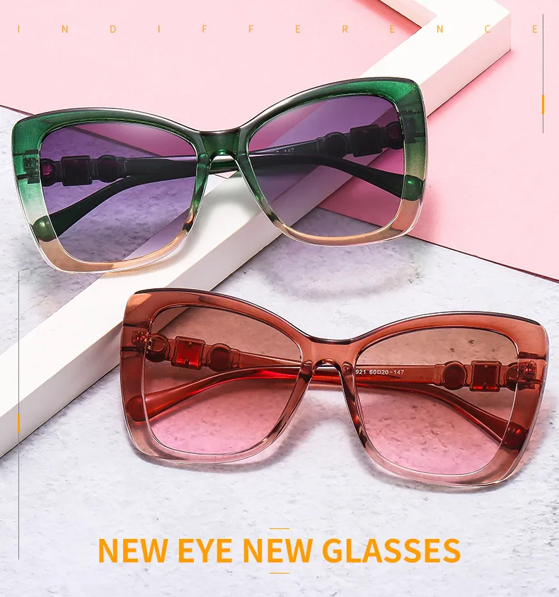 17921 Outu Large Frame Women's Inter-Color Sunglasses Anti-Blue Light Flat Glasses With Diamond Decoration Gorgeous Sunglasses display picture 1