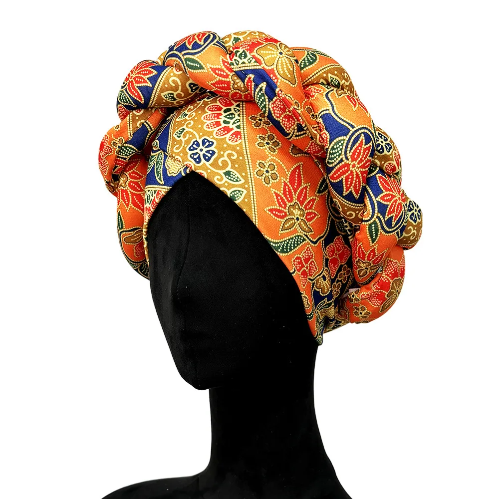 Hat Women's Sheep Bone Braid Printed Ethnic Turban Women's Cross Hat   Fashion Thick Braid Headband display picture 3