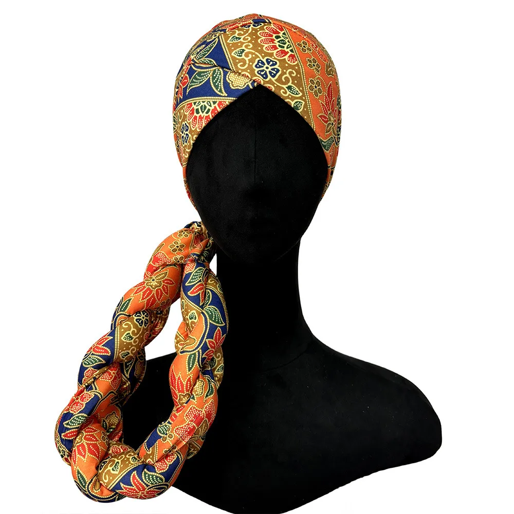 Hat Women's Sheep Bone Braid Printed Ethnic Turban Women's Cross Hat   Fashion Thick Braid Headband display picture 6