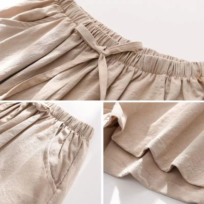 Cotton Linen Shorts Women's  Summer New Loose Sports Casual A-shaped Wide Leg Foreign Trade Chubby Girls Plus Size Shorts display picture 3