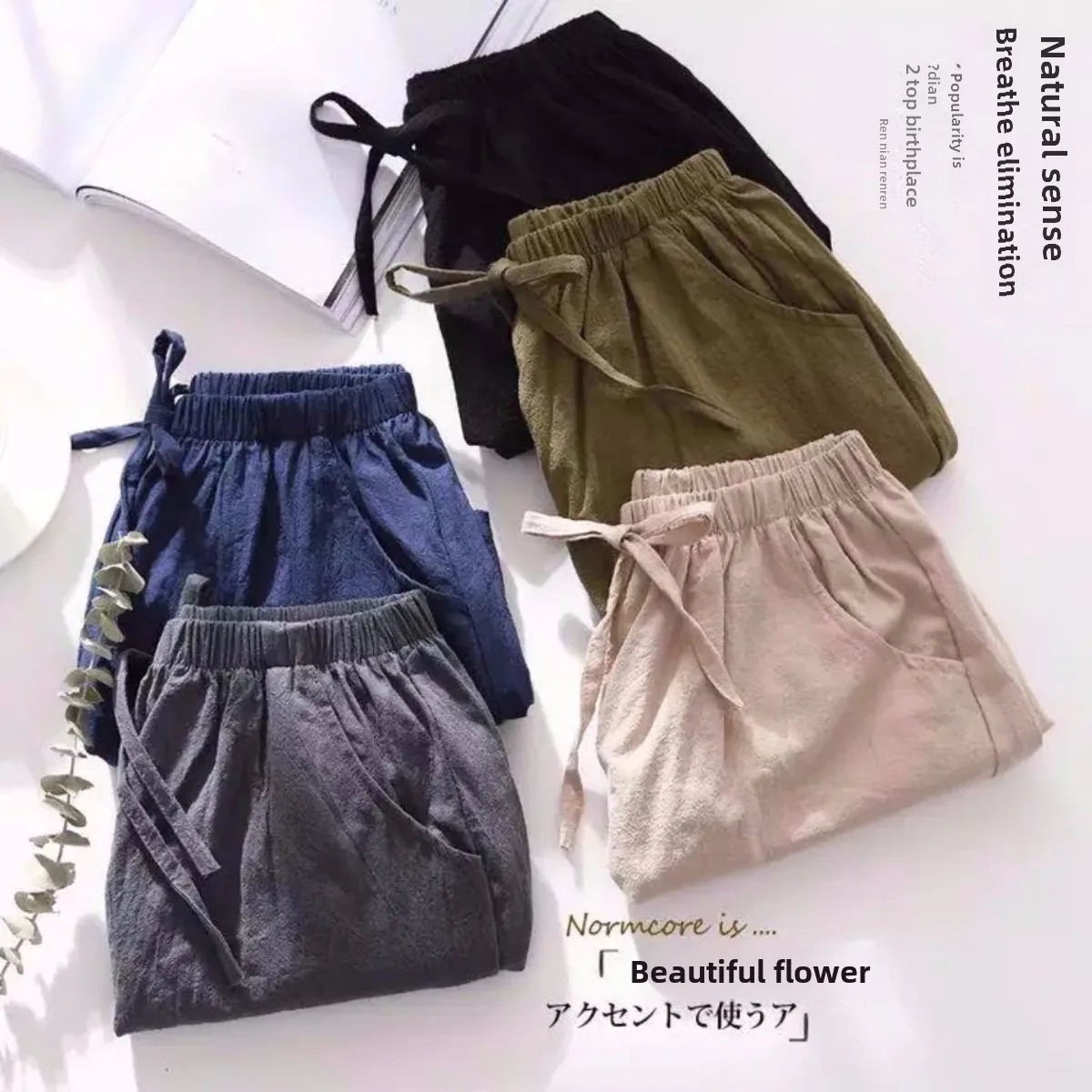 Cotton Linen Shorts Women's  Summer New Loose Sports Casual A-shaped Wide Leg Foreign Trade Chubby Girls Plus Size Shorts display picture 5