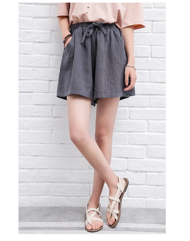 Cotton Linen Shorts Women's  Summer New Loose Sports Casual A-shaped Wide Leg Foreign Trade Chubby Girls Plus Size Shorts display picture 6