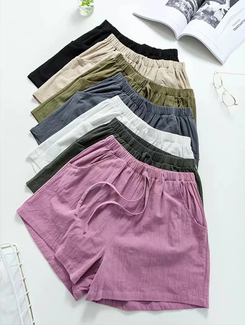 Cotton Linen Shorts Women's  Summer New Loose Sports Casual A-shaped Wide Leg Foreign Trade Chubby Girls Plus Size Shorts display picture 8