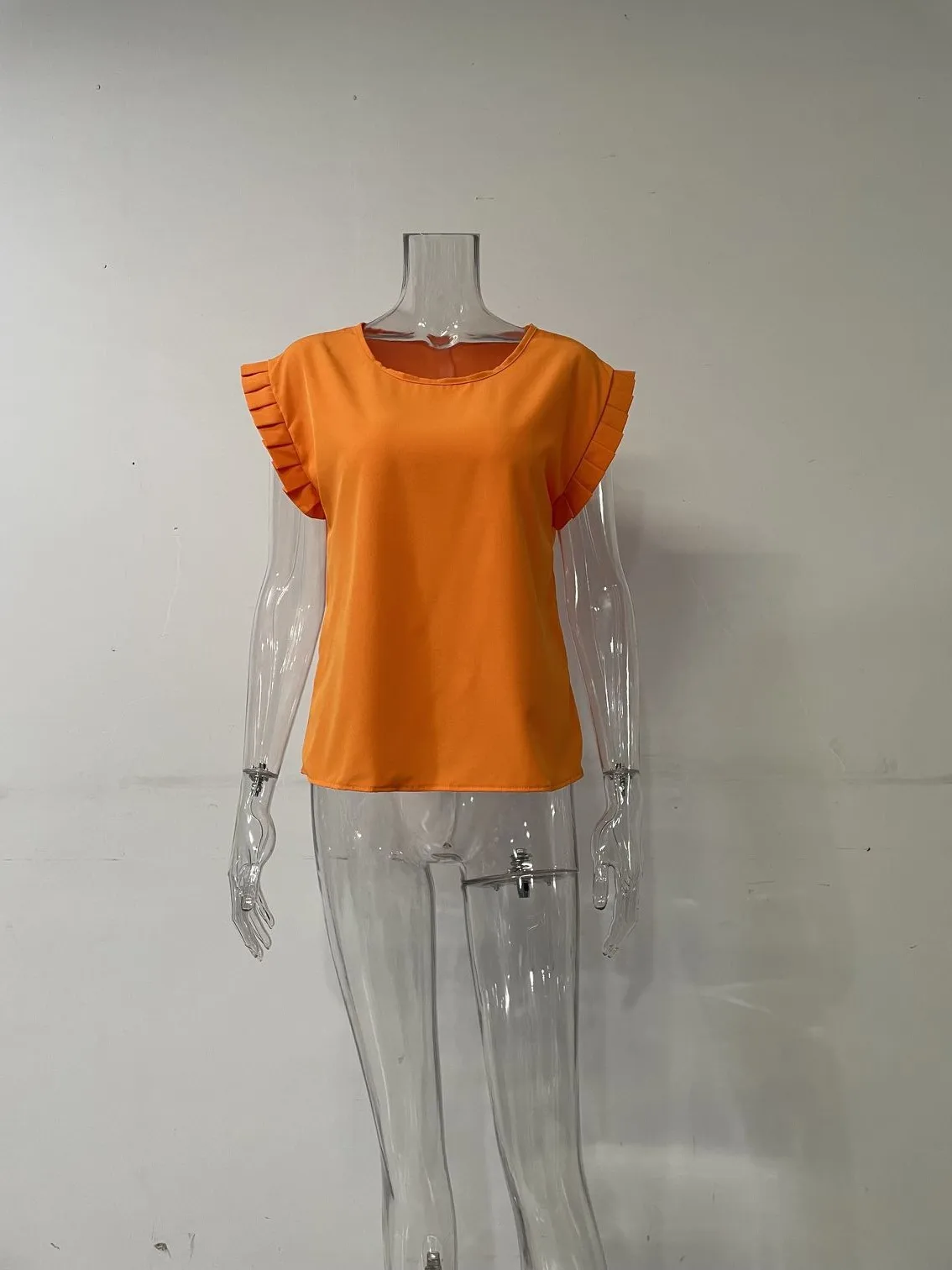 Independent Station Women's Top  Explosions Short Sleeve Simple Round Neck Pleated Shirt Women's Shirt display picture 8