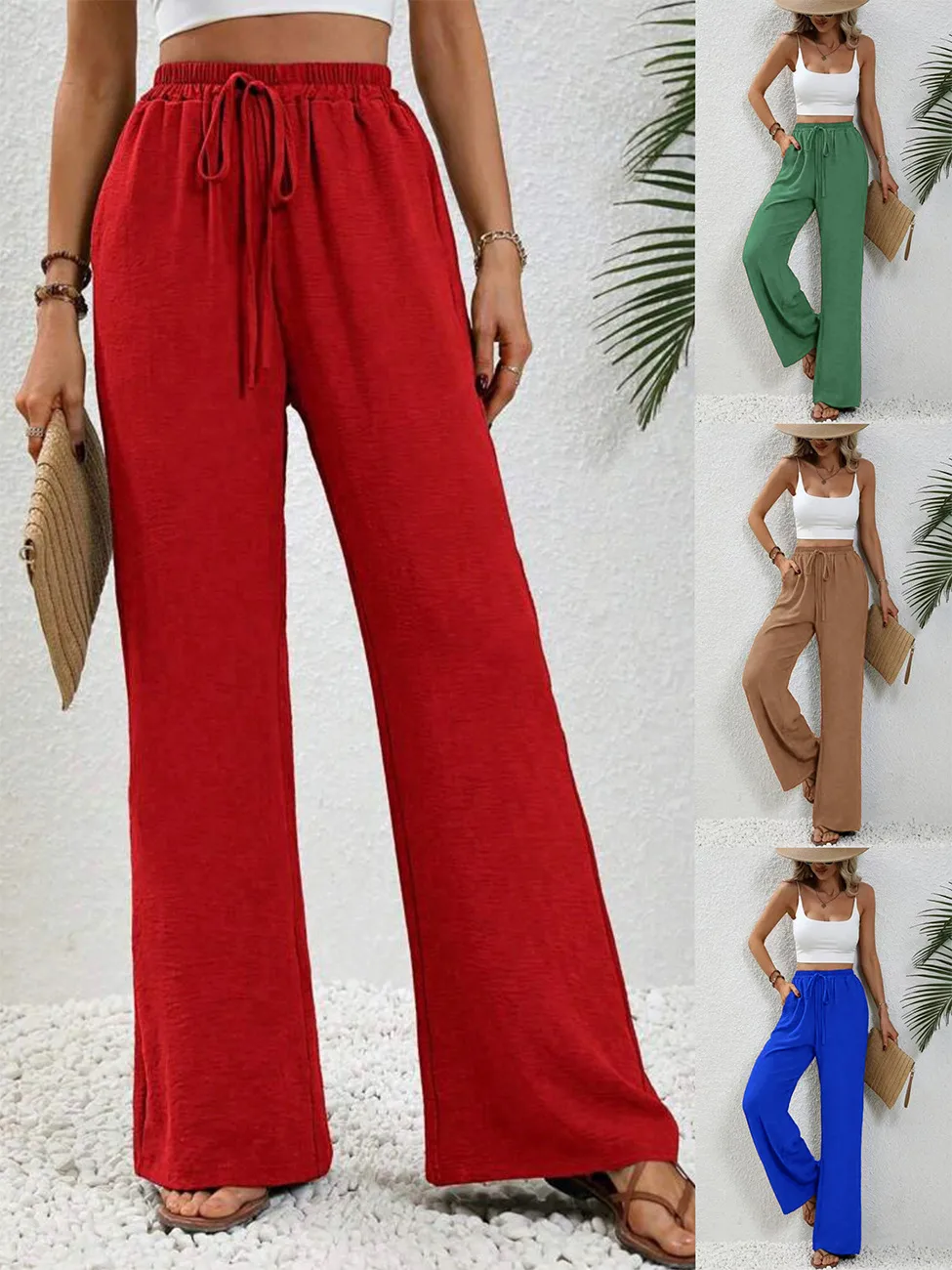 Women's   New Casual Pocket Simple Elafite Waist Drawstring Trousers Casual Pants For Women display picture 1