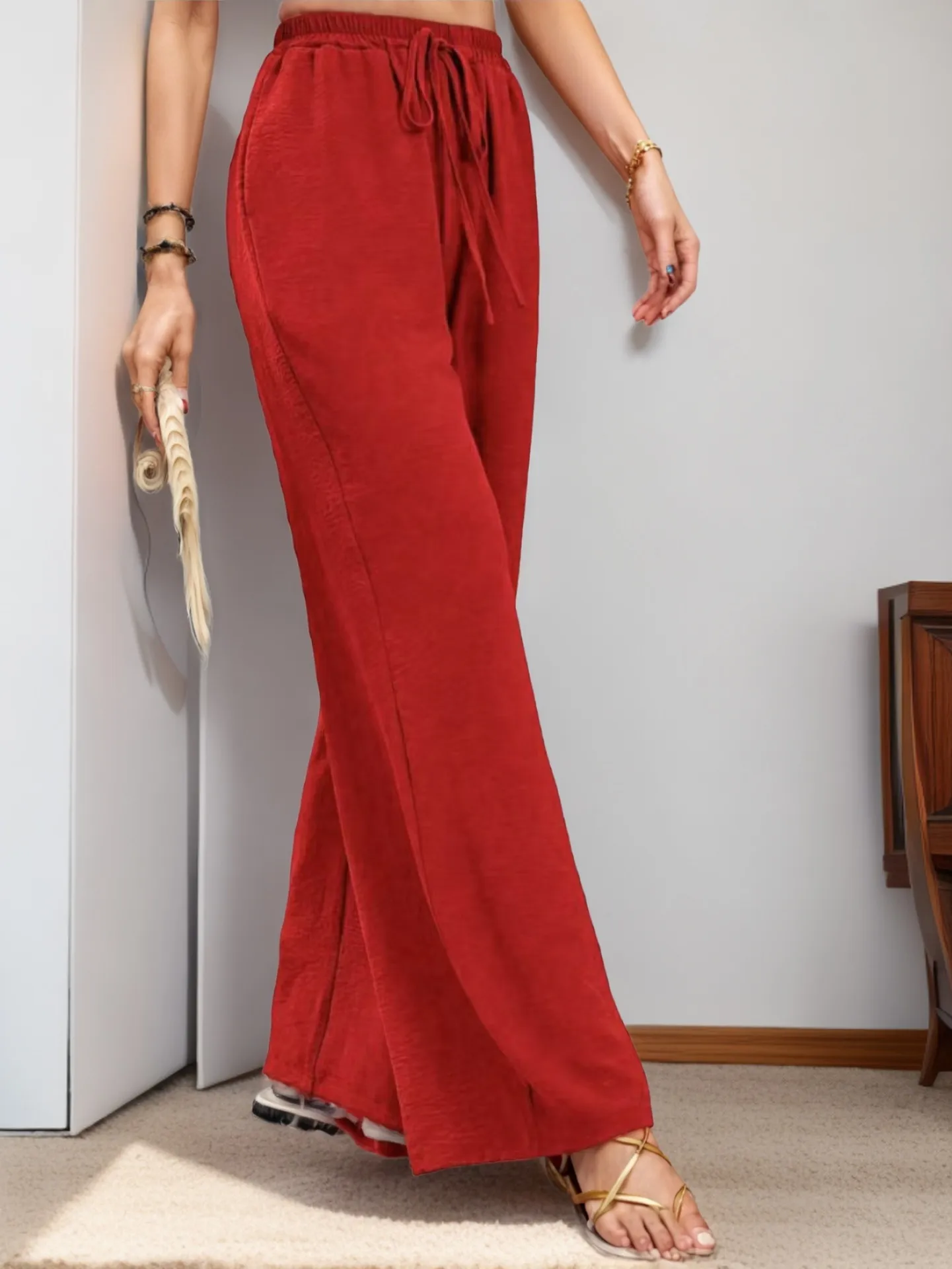 Women's   New Casual Pocket Simple Elafite Waist Drawstring Trousers Casual Pants For Women display picture 2