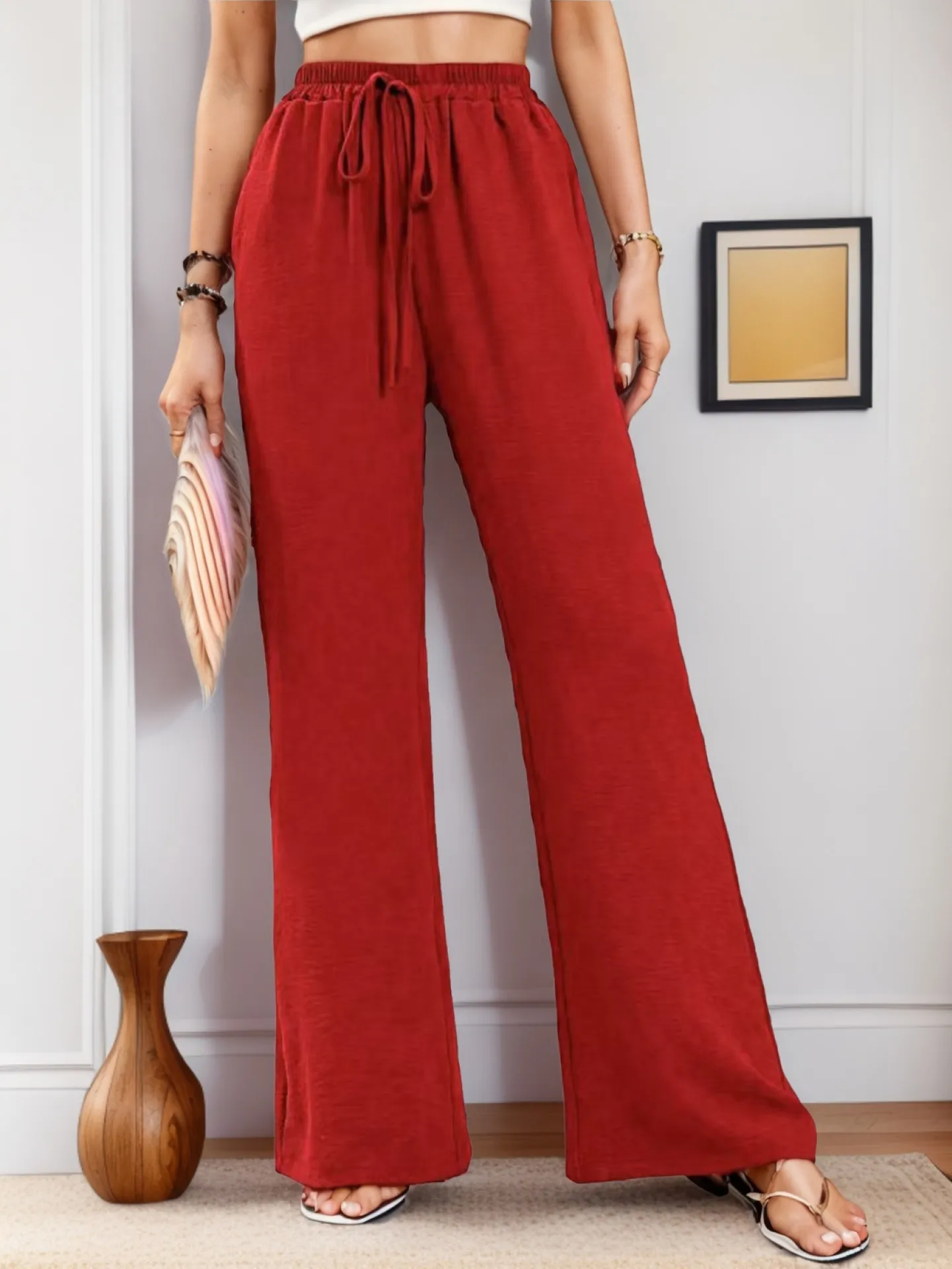 Women's   New Casual Pocket Simple Elafite Waist Drawstring Trousers Casual Pants For Women display picture 5