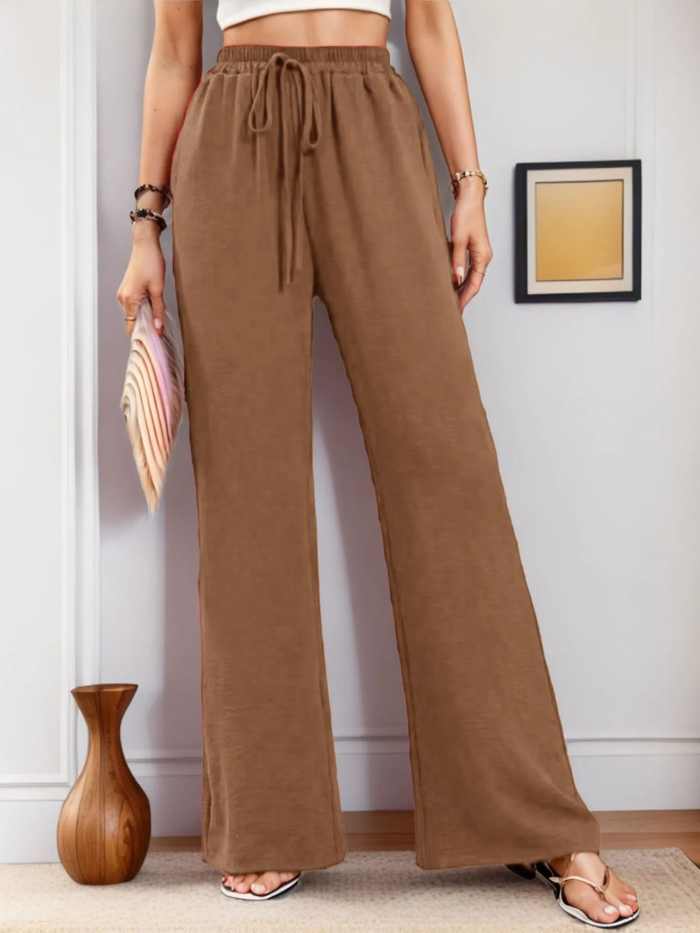 Women's   New Casual Pocket Simple Elafite Waist Drawstring Trousers Casual Pants For Women display picture 10