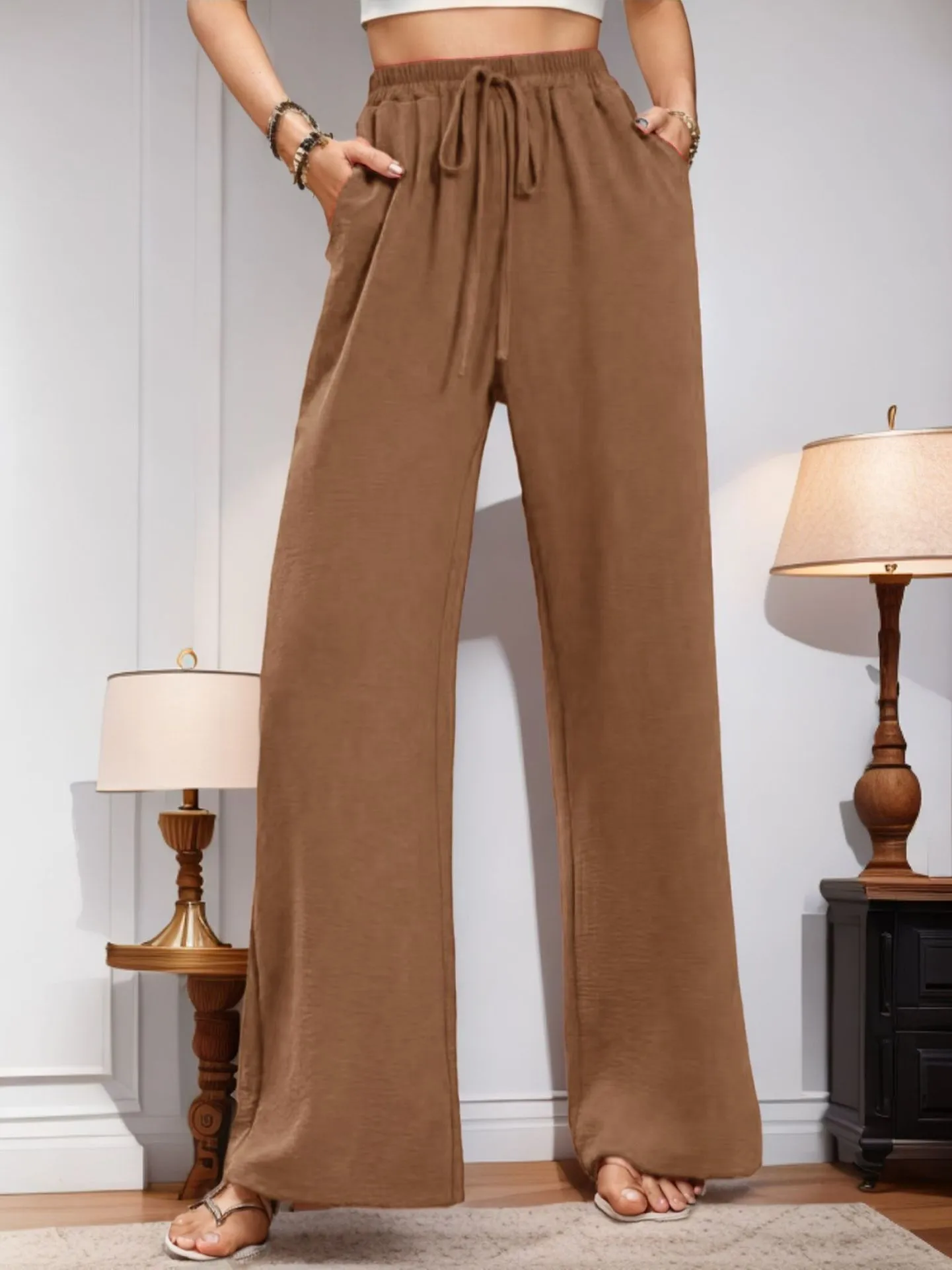 Women's   New Casual Pocket Simple Elafite Waist Drawstring Trousers Casual Pants For Women display picture 11
