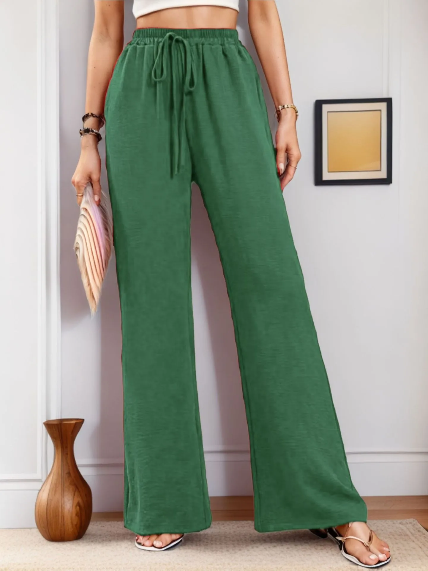 Women's   New Casual Pocket Simple Elafite Waist Drawstring Trousers Casual Pants For Women display picture 14