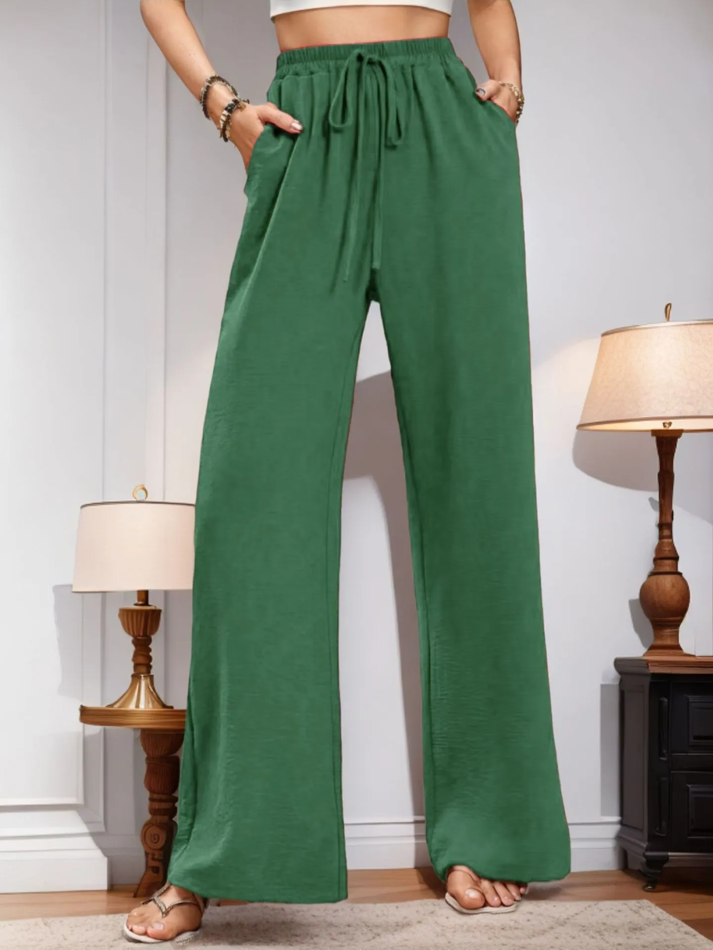 Women's   New Casual Pocket Simple Elafite Waist Drawstring Trousers Casual Pants For Women display picture 15