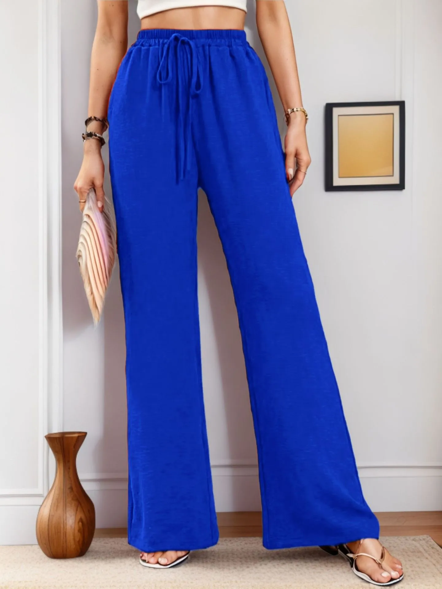 Women's   New Casual Pocket Simple Elafite Waist Drawstring Trousers Casual Pants For Women display picture 19