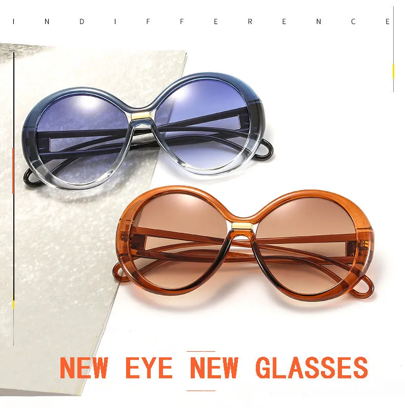 New Round Frame Women's Sunglasses Men's  Large Frame  Color Contrast Fashion Personalized Sunglasses 4012 display picture 1