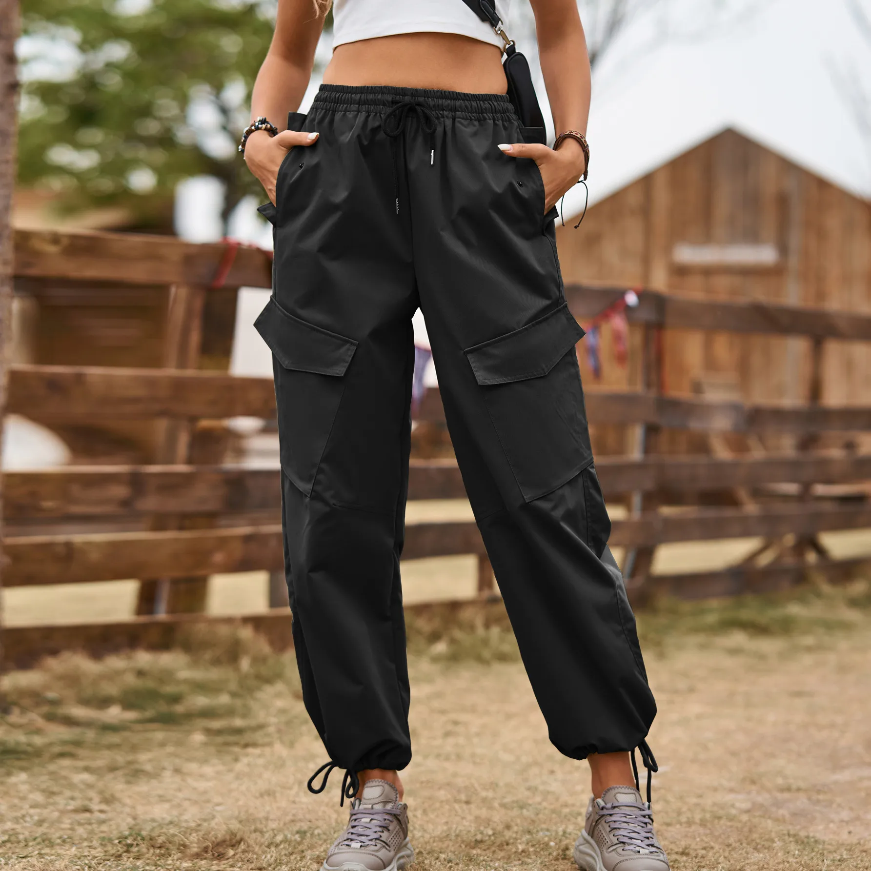 New Style American Street Loose Lace-up Drawstring Elastic Waist Overalls Ankle-tied Trousers Casual Pants display picture 10
