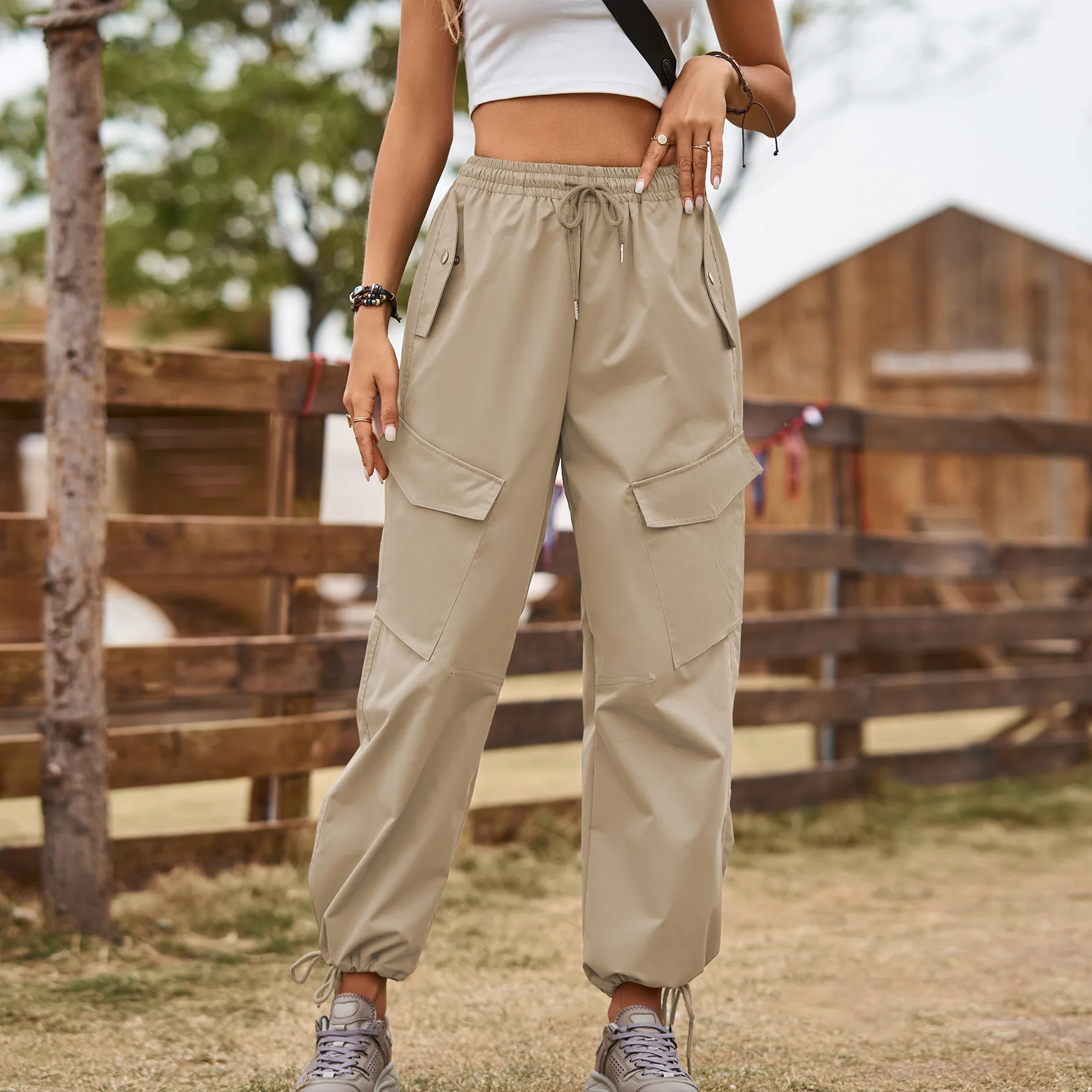 New Style American Street Loose Lace-up Drawstring Elastic Waist Overalls Ankle-tied Trousers Casual Pants display picture 15