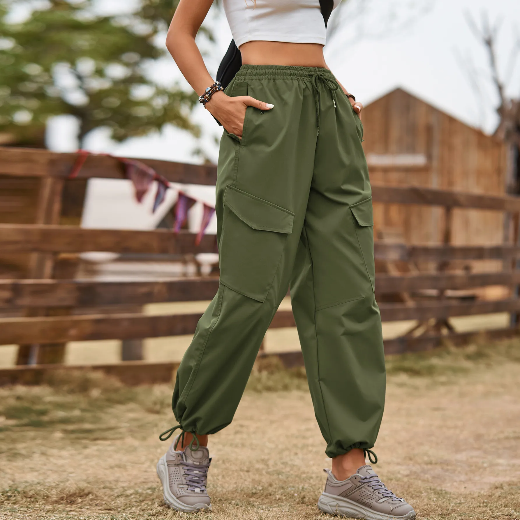 New Style American Street Loose Lace-up Drawstring Elastic Waist Overalls Ankle-tied Trousers Casual Pants display picture 8