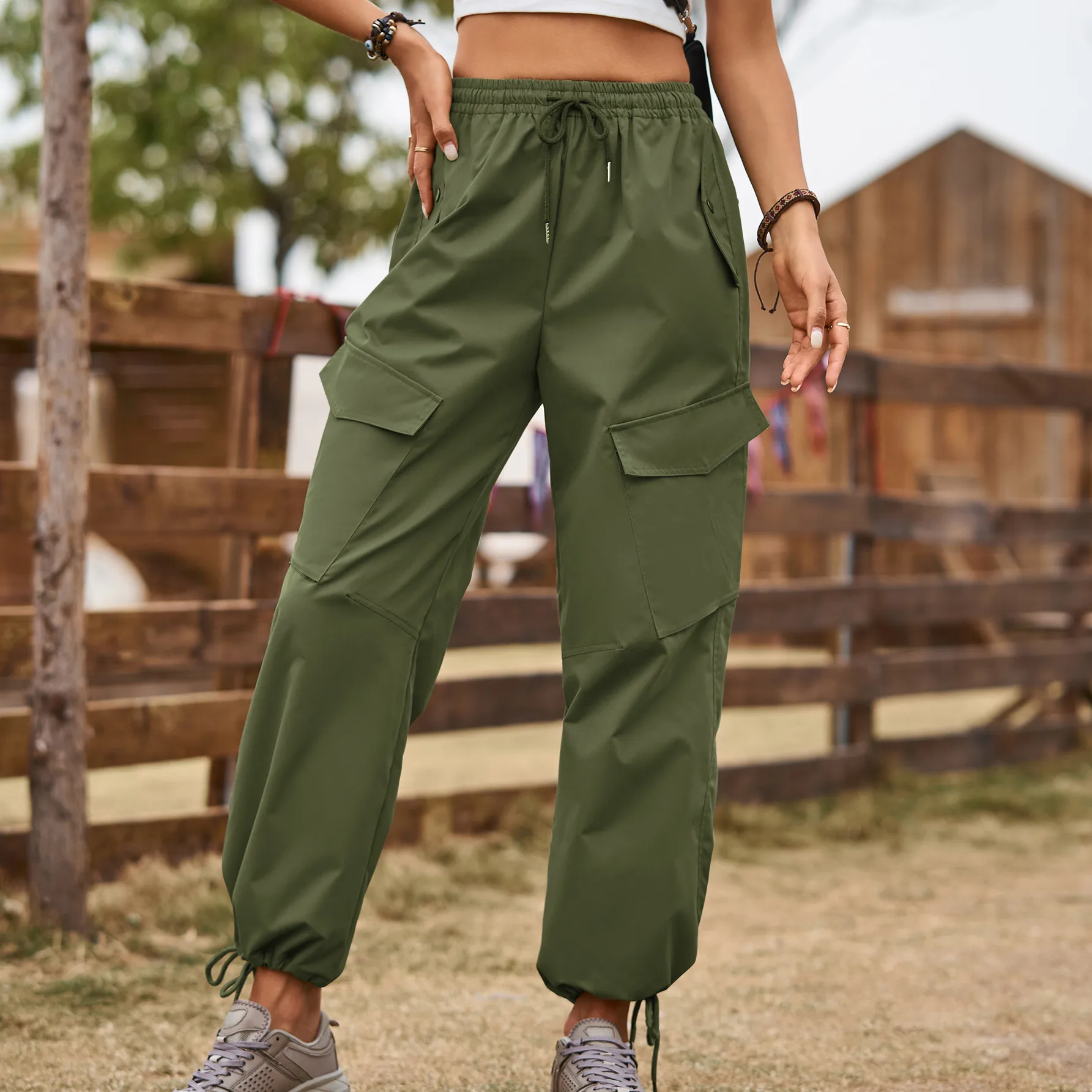 New Style American Street Loose Lace-up Drawstring Elastic Waist Overalls Ankle-tied Trousers Casual Pants display picture 4