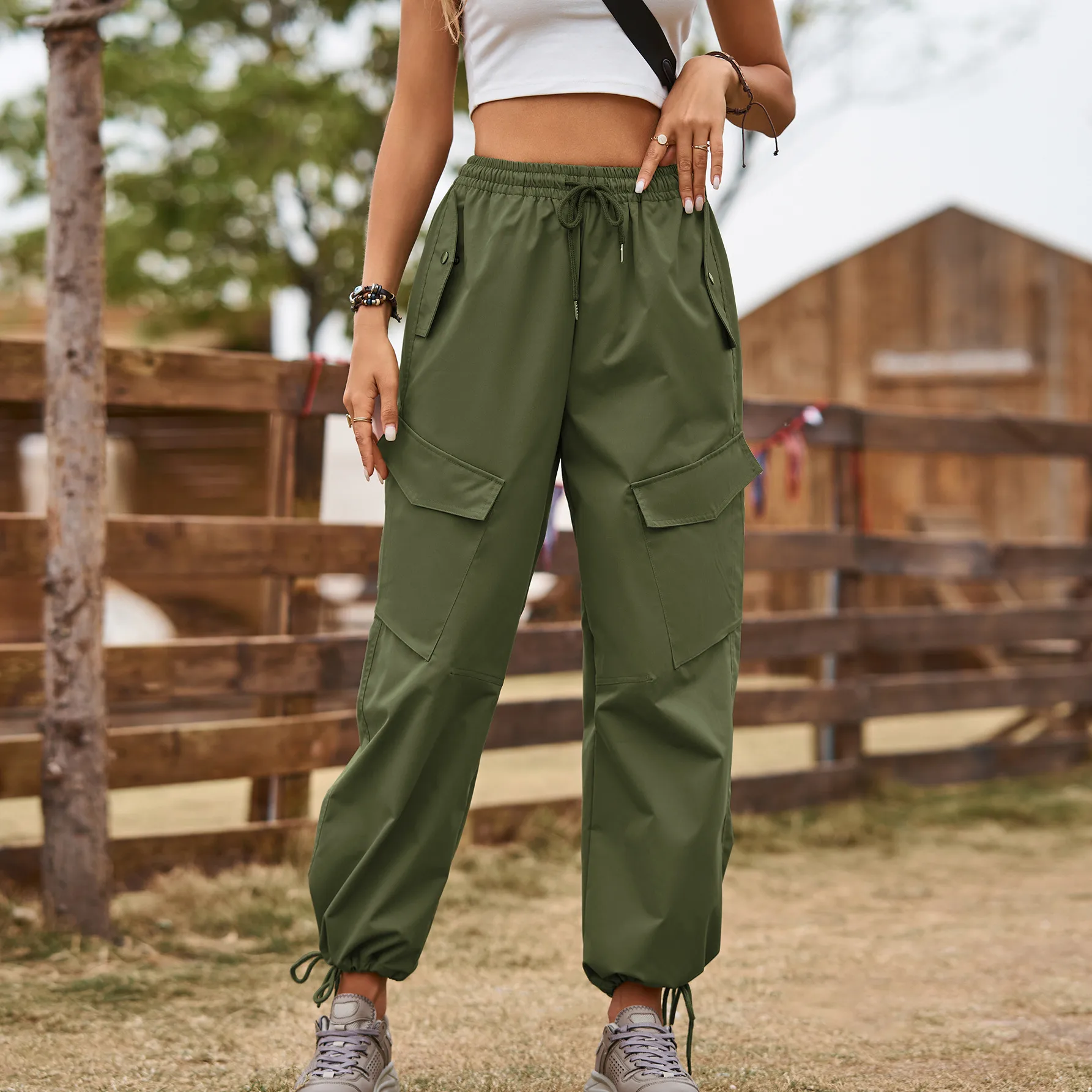 New Style American Street Loose Lace-up Drawstring Elastic Waist Overalls Ankle-tied Trousers Casual Pants display picture 6