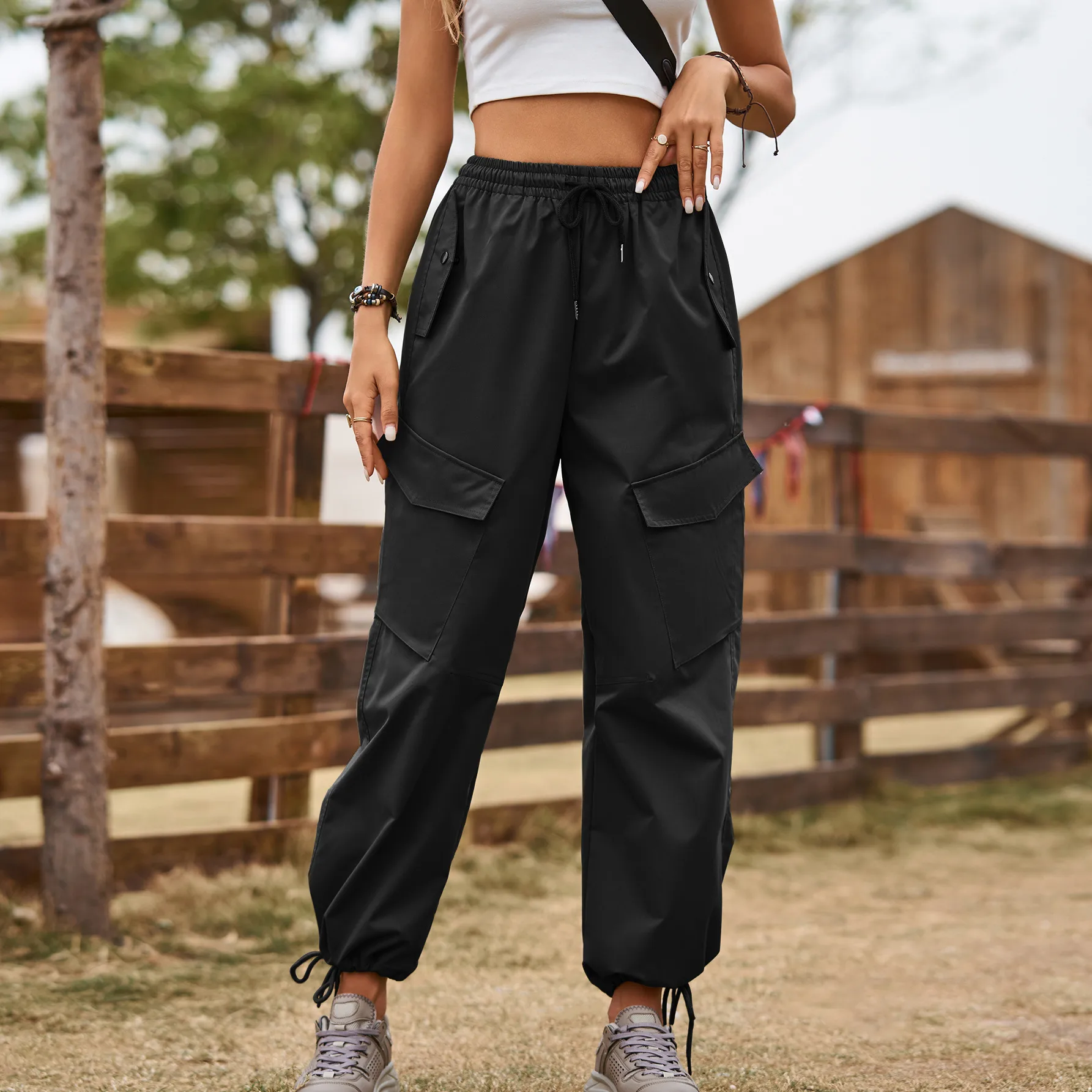 New Style American Street Loose Lace-up Drawstring Elastic Waist Overalls Ankle-tied Trousers Casual Pants display picture 9