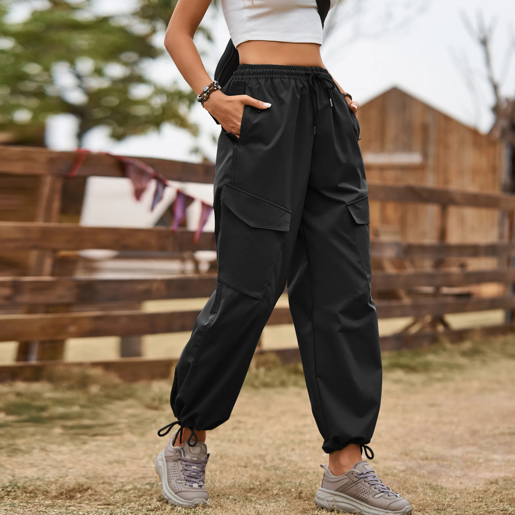 New Style American Street Loose Lace-up Drawstring Elastic Waist Overalls Ankle-tied Trousers Casual Pants display picture 11