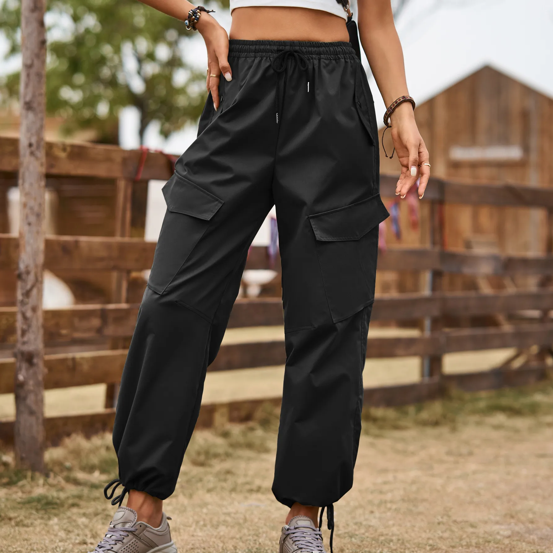 New Style American Street Loose Lace-up Drawstring Elastic Waist Overalls Ankle-tied Trousers Casual Pants display picture 13