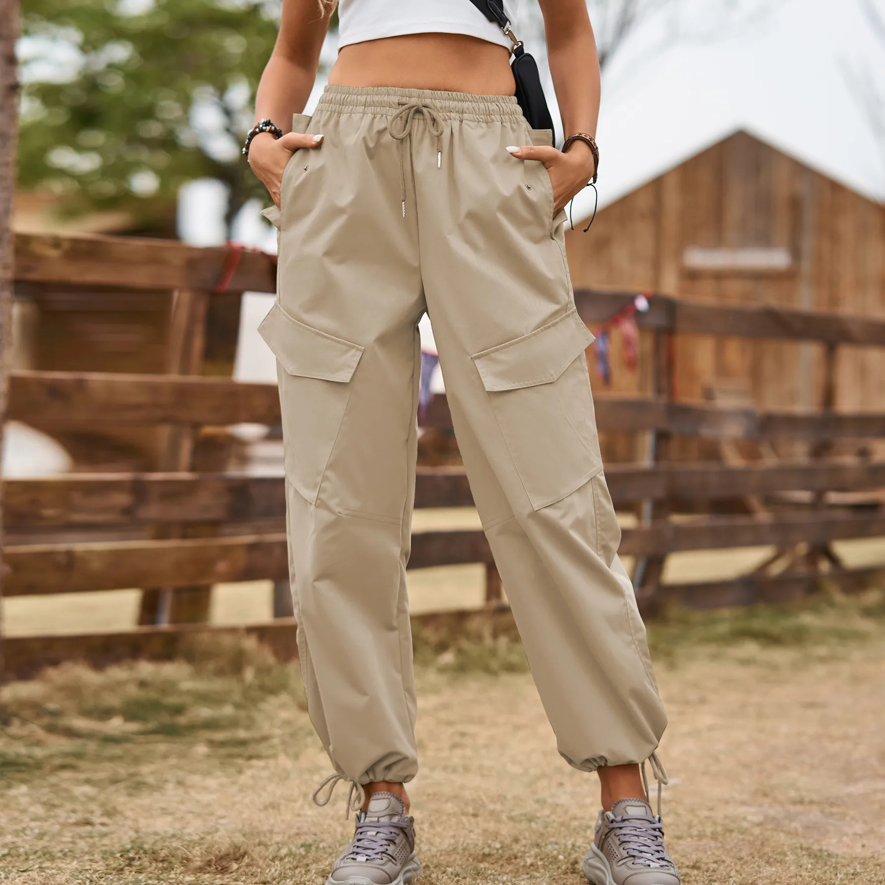 New Style American Street Loose Lace-up Drawstring Elastic Waist Overalls Ankle-tied Trousers Casual Pants display picture 14