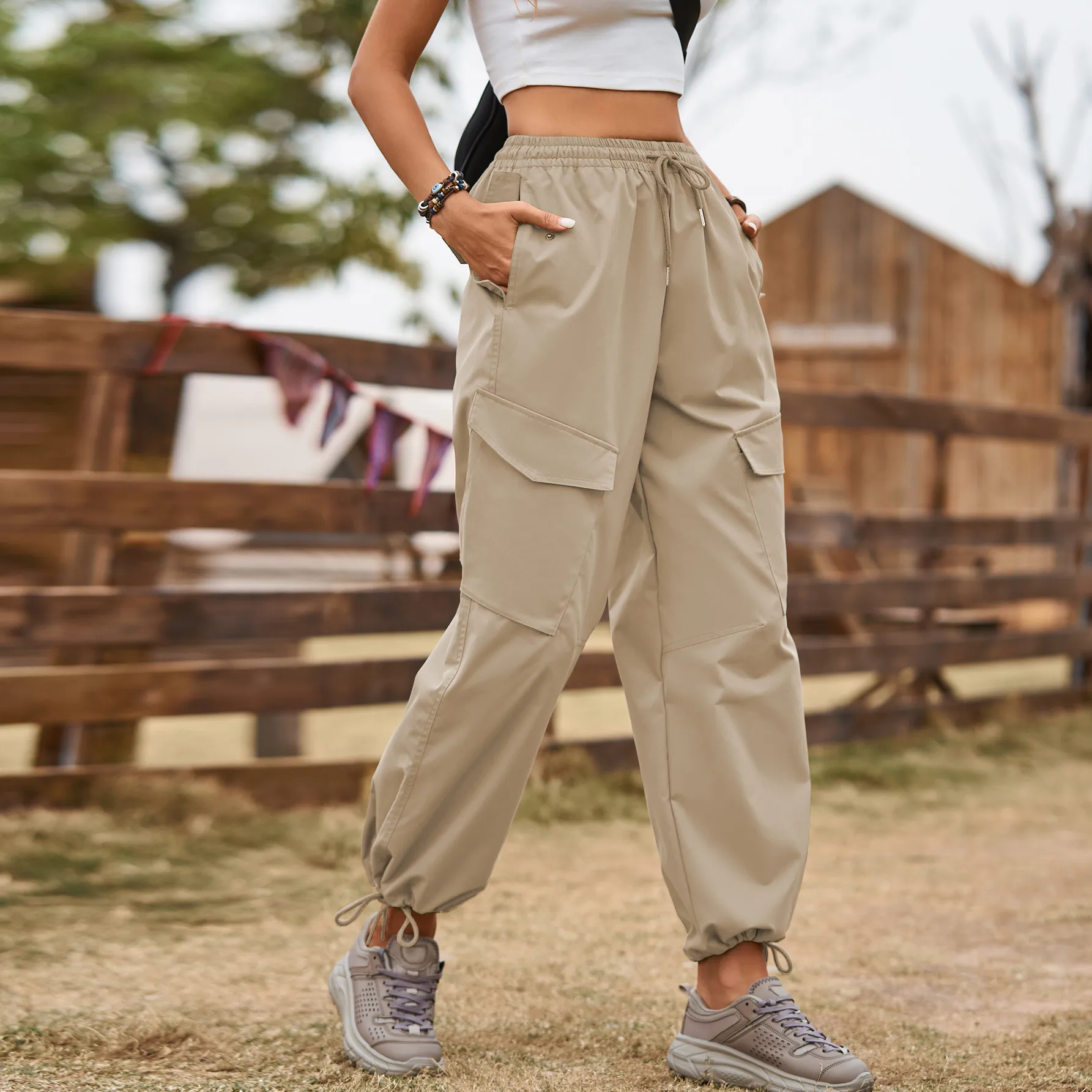 New Style American Street Loose Lace-up Drawstring Elastic Waist Overalls Ankle-tied Trousers Casual Pants display picture 16