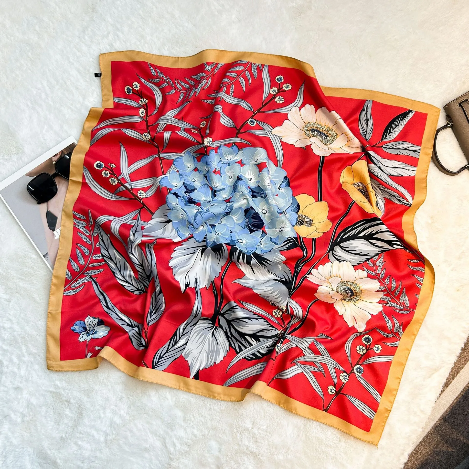 Silk Scarf Retro 90 Large Square Scarf Twill Printed New-style Silk High-end Sense Decorative Gift Scarf Wholesale display picture 12