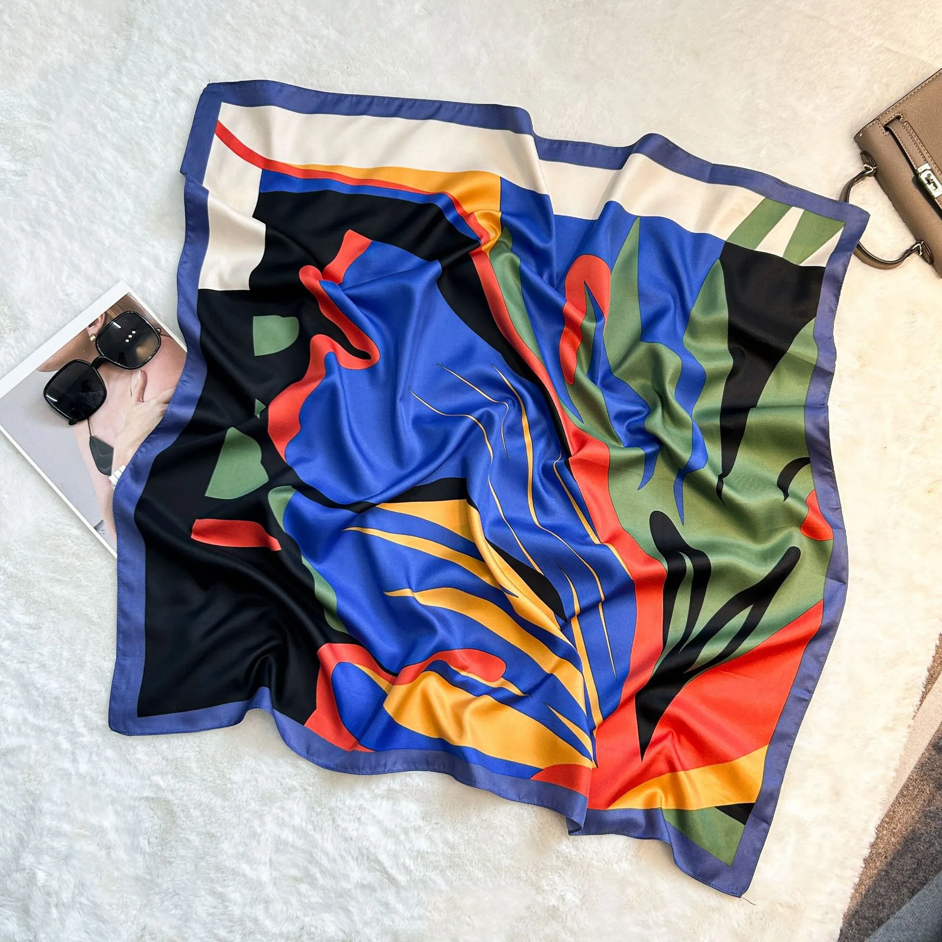 Silk Scarf Retro 90 Large Square Scarf Twill Printed New-style Silk High-end Sense Decorative Gift Scarf Wholesale display picture 14