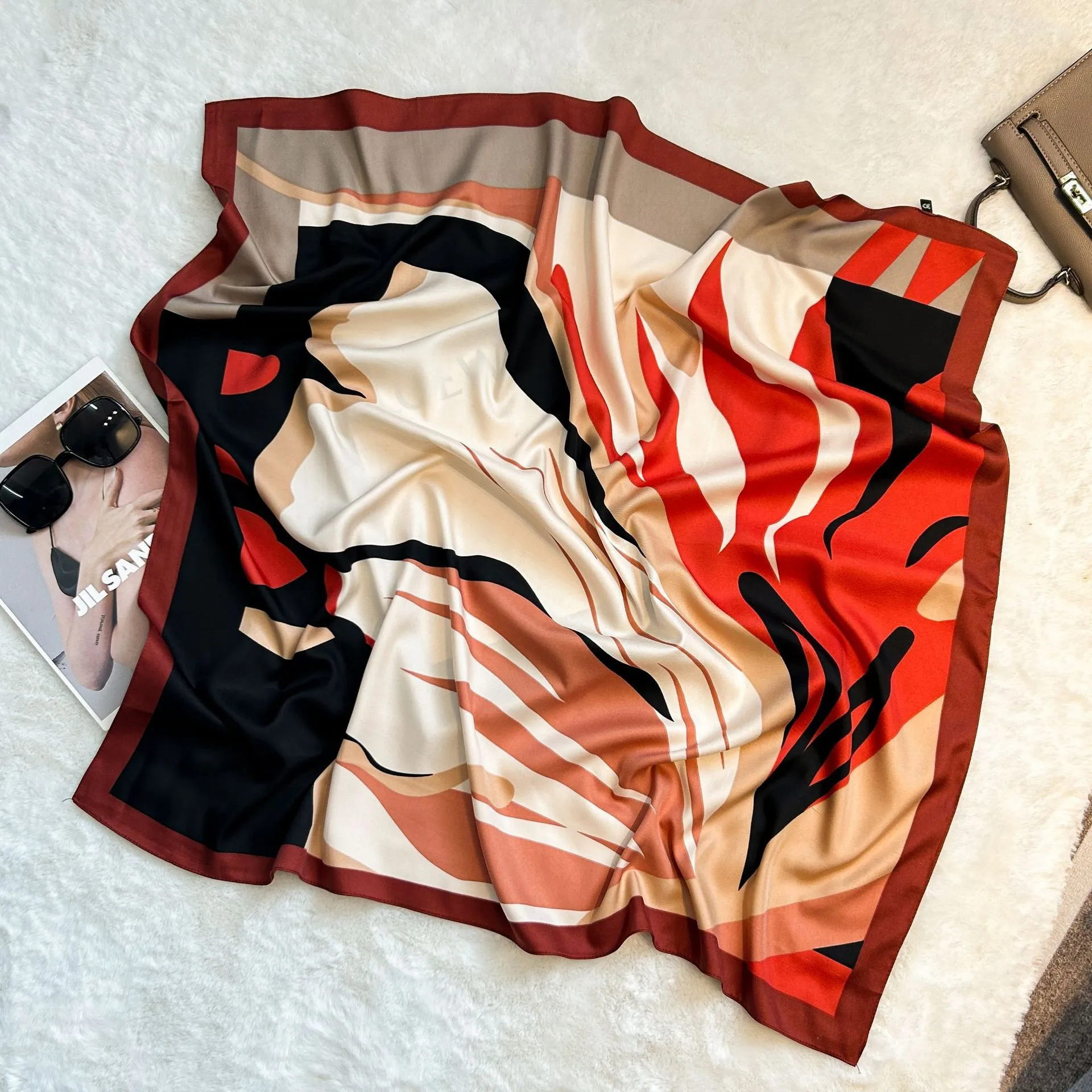 Silk Scarf Retro 90 Large Square Scarf Twill Printed New-style Silk High-end Sense Decorative Gift Scarf Wholesale display picture 15