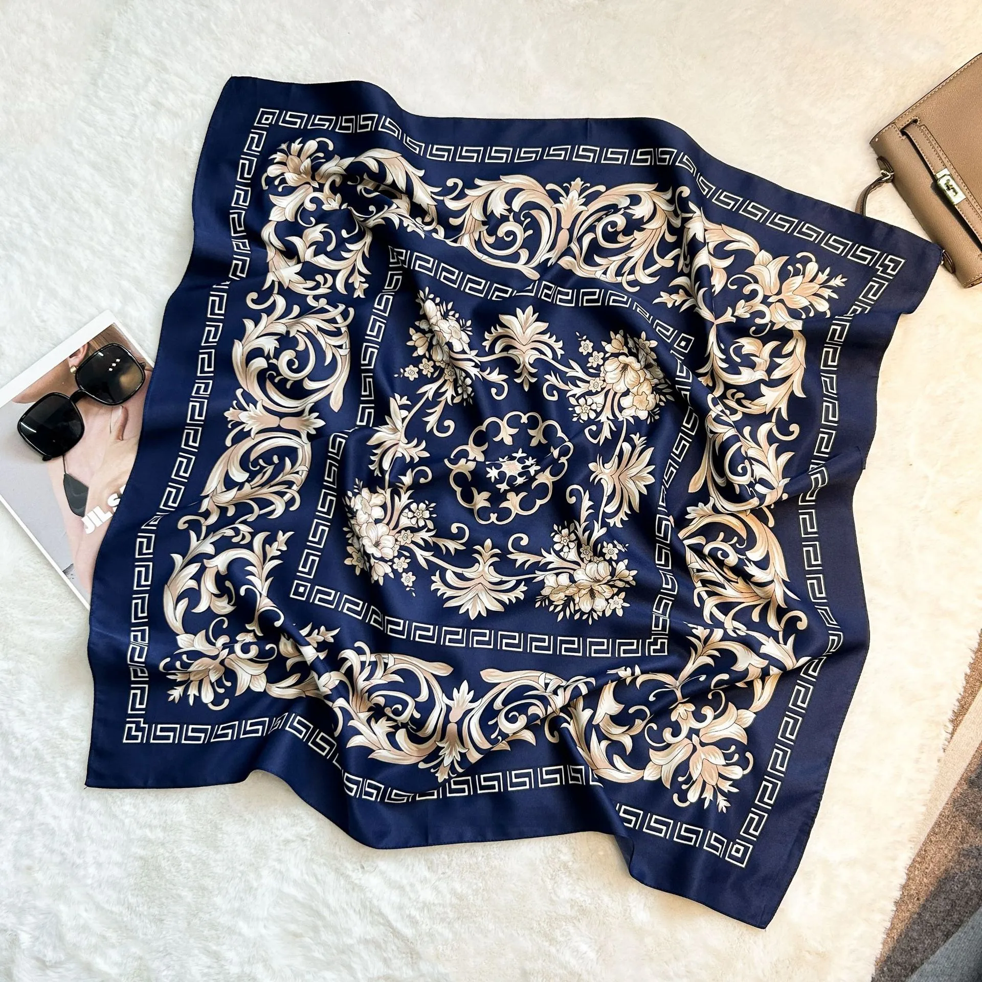 Silk Scarf Retro 90 Large Square Scarf Twill Printed New-style Silk High-end Sense Decorative Gift Scarf Wholesale display picture 16