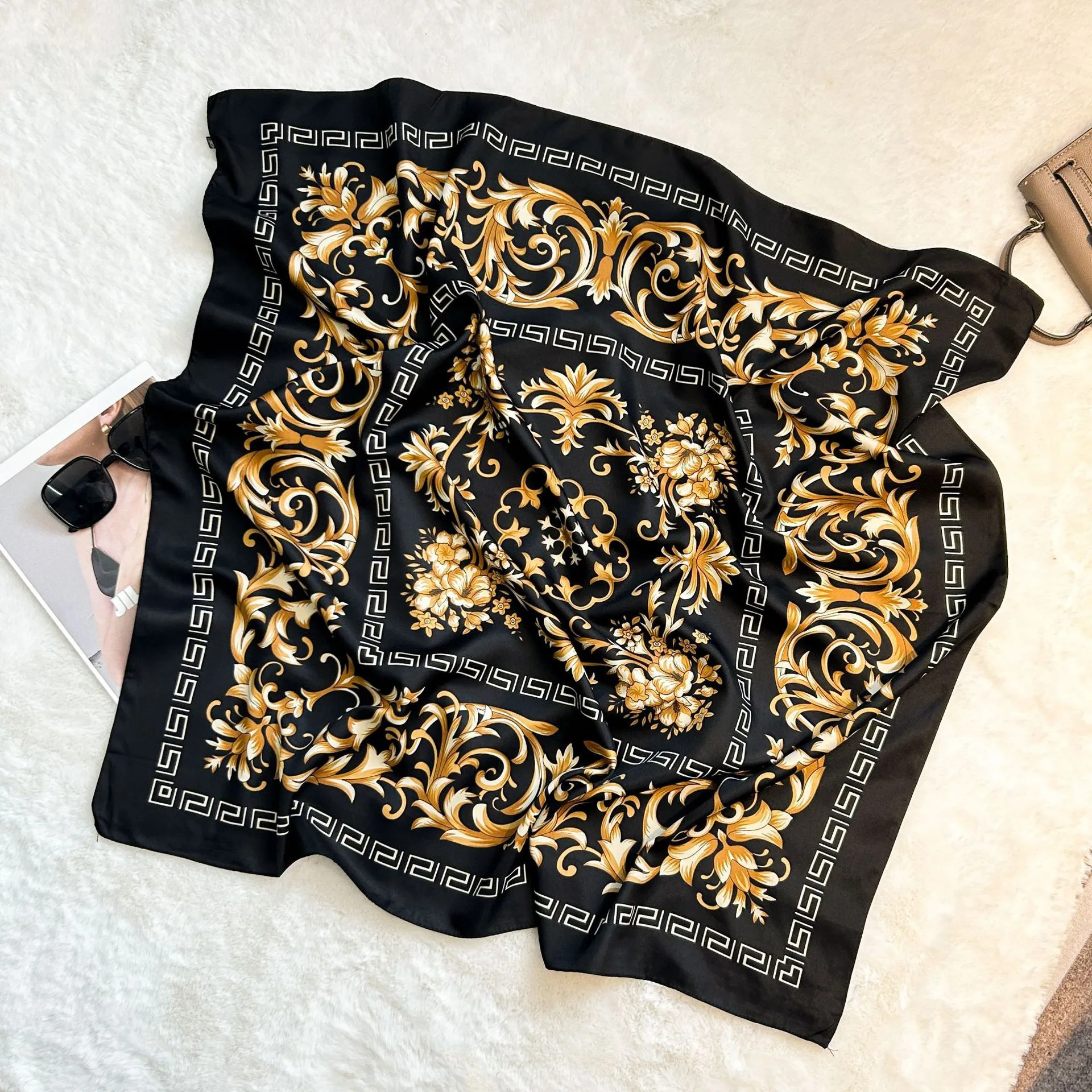 Silk Scarf Retro 90 Large Square Scarf Twill Printed New-style Silk High-end Sense Decorative Gift Scarf Wholesale display picture 17
