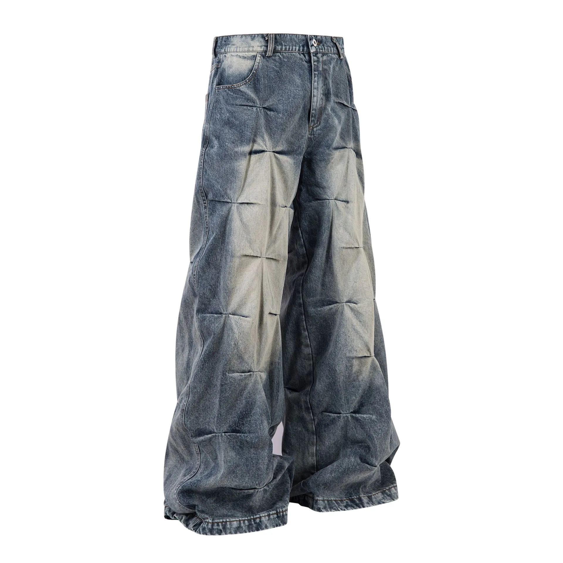 Jiayiku Men's  New Jeans High Street Men's High Street RO Style Superior Sense Jeans Wide Leg Pants display picture 3