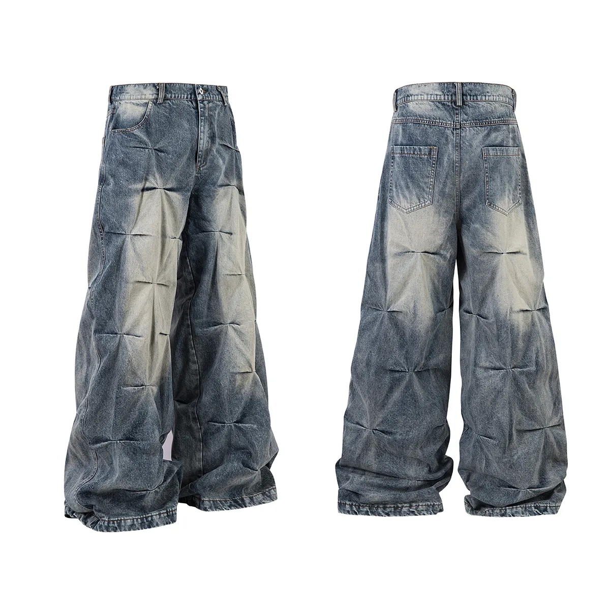 Jiayiku Men's  New Jeans High Street Men's High Street RO Style Superior Sense Jeans Wide Leg Pants display picture 2