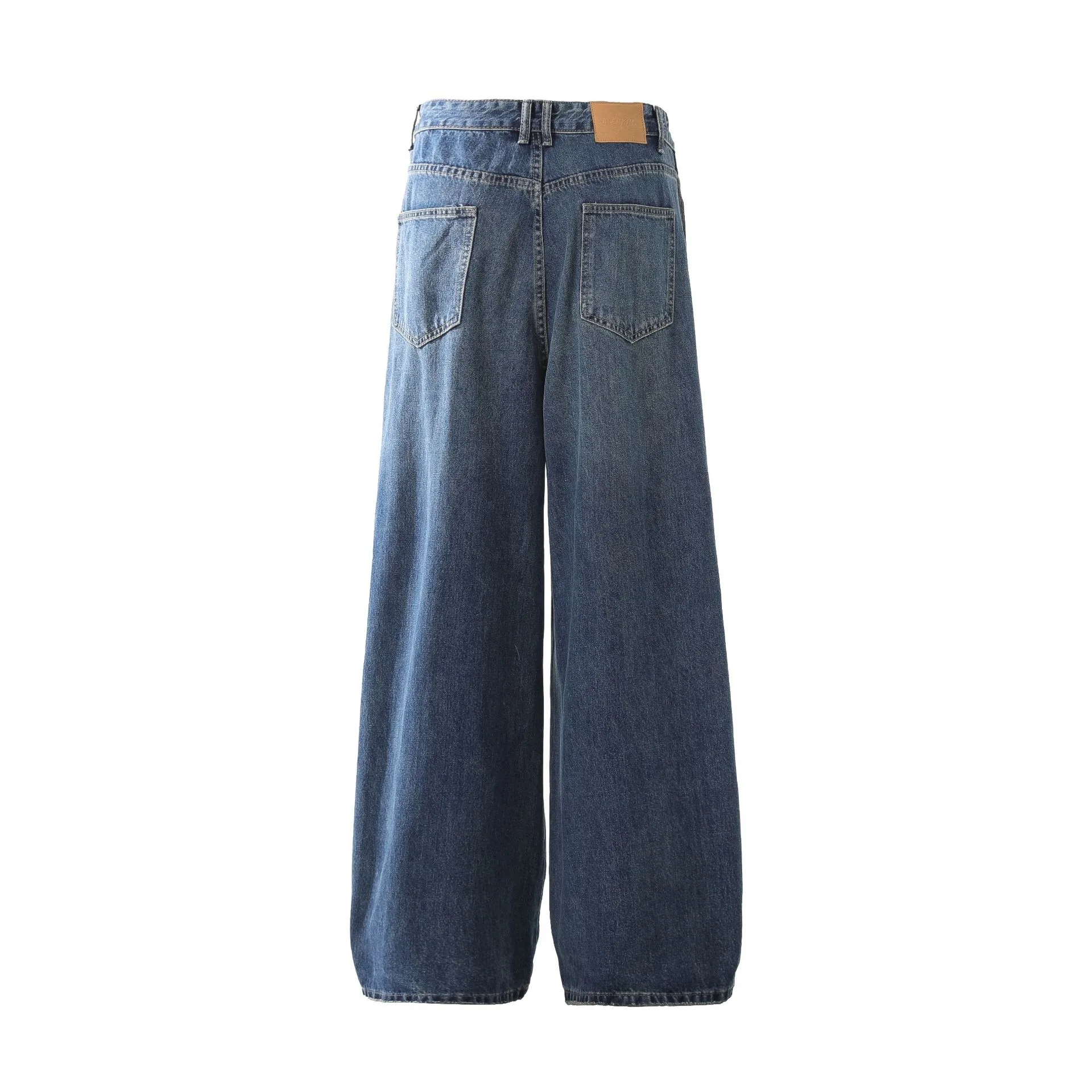 Jiayi Library Men's  New High Street American Washed Pleated Jeans Micro Loose Straight Wide Leg Pants display picture 5