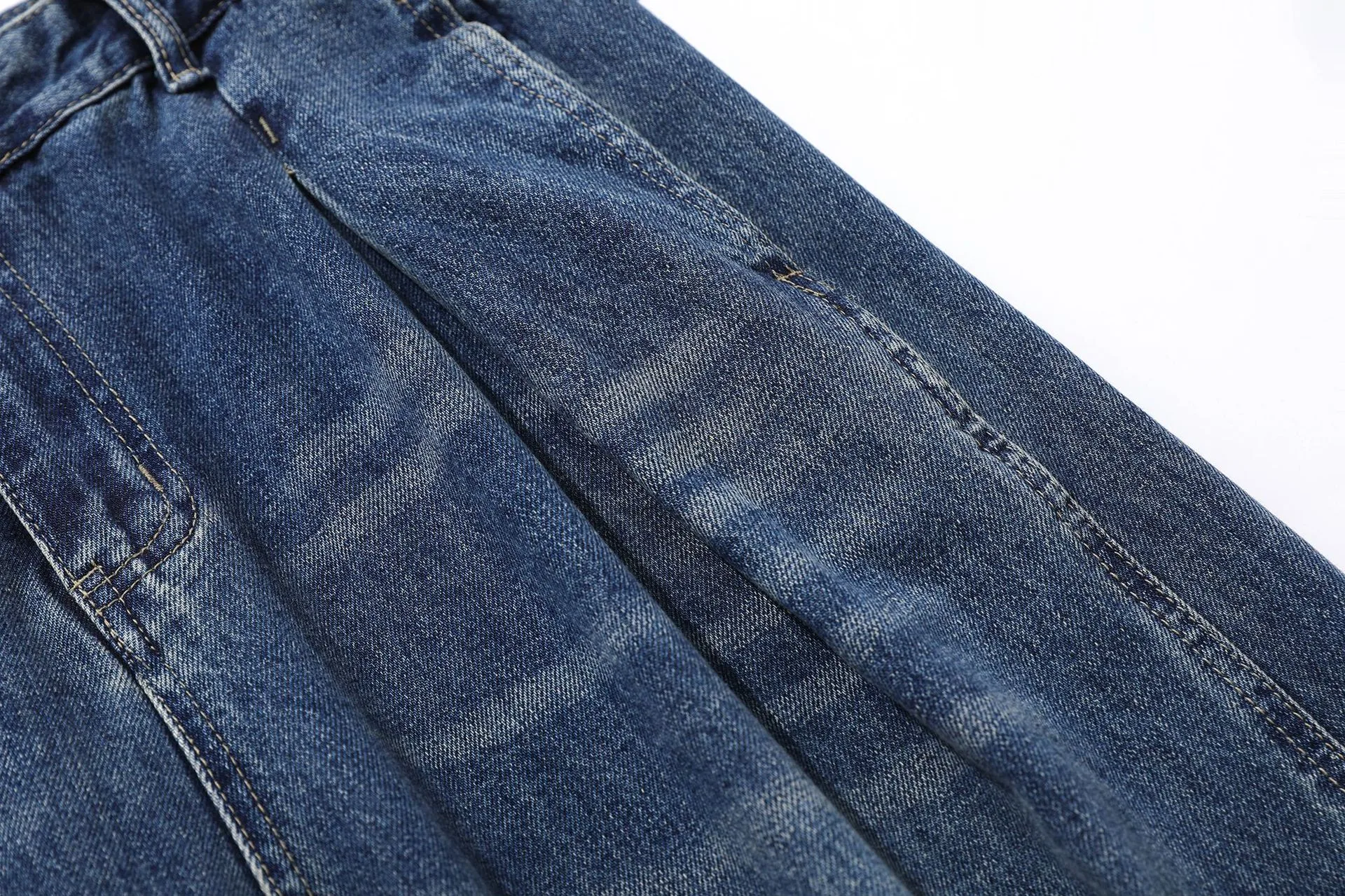 Jiayi Library Men's  New High Street American Washed Pleated Jeans Micro Loose Straight Wide Leg Pants display picture 8