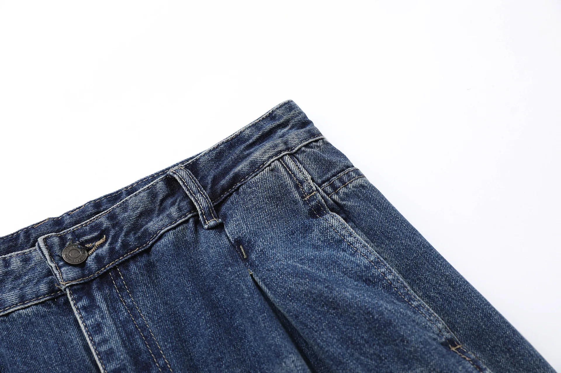 Jiayi Library Men's  New High Street American Washed Pleated Jeans Micro Loose Straight Wide Leg Pants display picture 9
