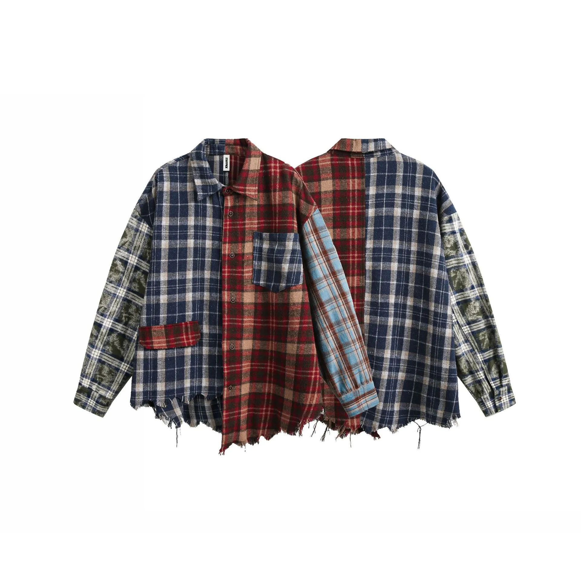 Jiayi Library Men's  Spring New American Retro Contrast Color Stitching Cleanfit Plaid Shirt Antique Shirt display picture 12