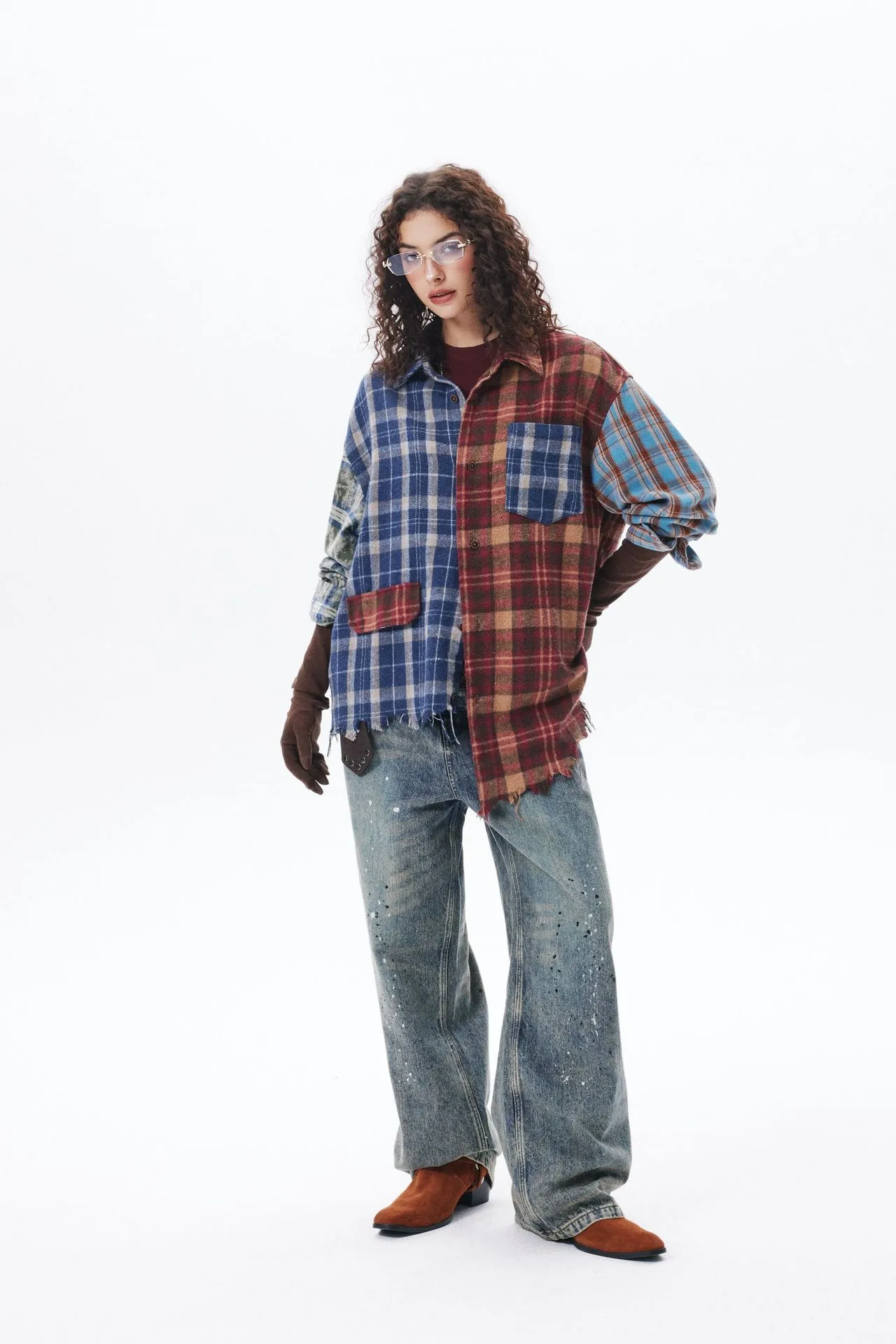 Jiayi Library Men's  Spring New American Retro Contrast Color Stitching Cleanfit Plaid Shirt Antique Shirt display picture 3